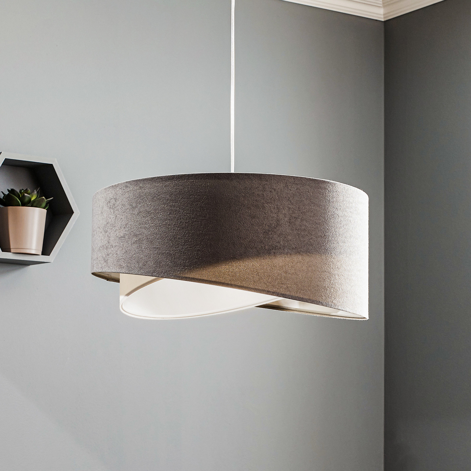 Maco Design Lampă suspendată Vivien tricoloră gri/alb/argintiu - Camera de zi / sufragerie - Modern - gri alb argintiu - Țesătură / Textil