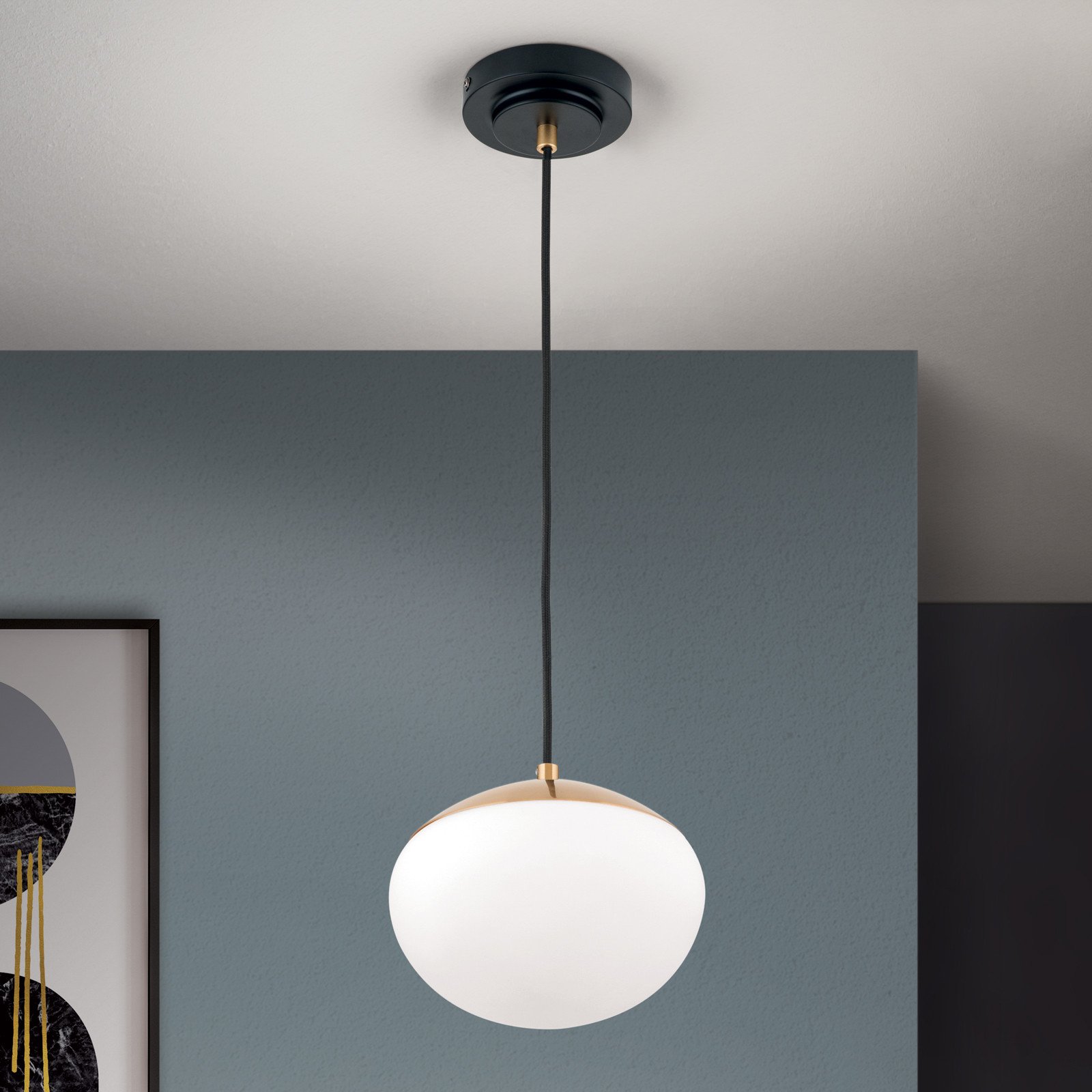 ORION Lampă suspendată Josephine 1 bec - Camera de zi / sufragerie - alamă negru opal mat - Sticlă