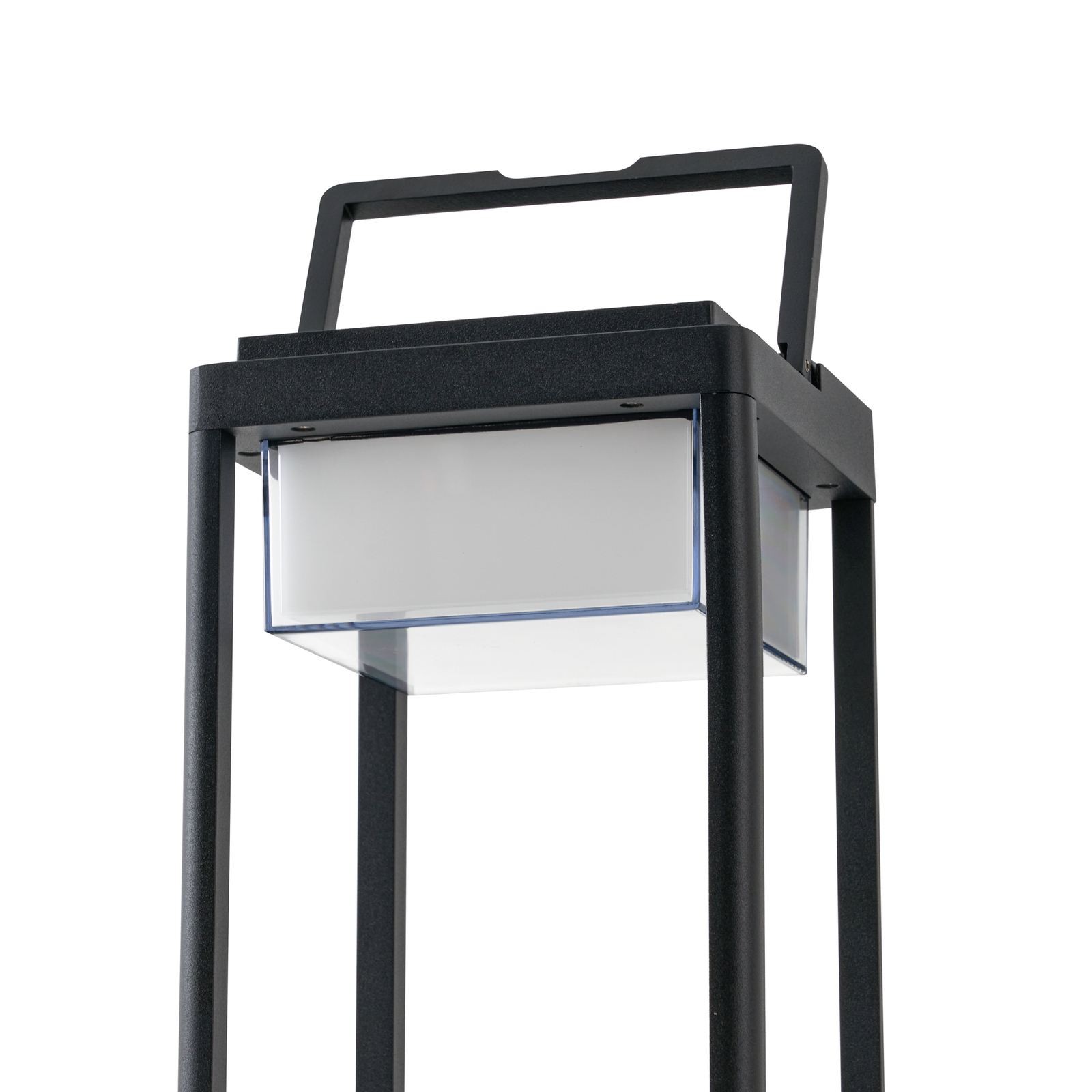 Lucande LED-solcellebordlampe Tilena, kantet, sort, dæmpbar