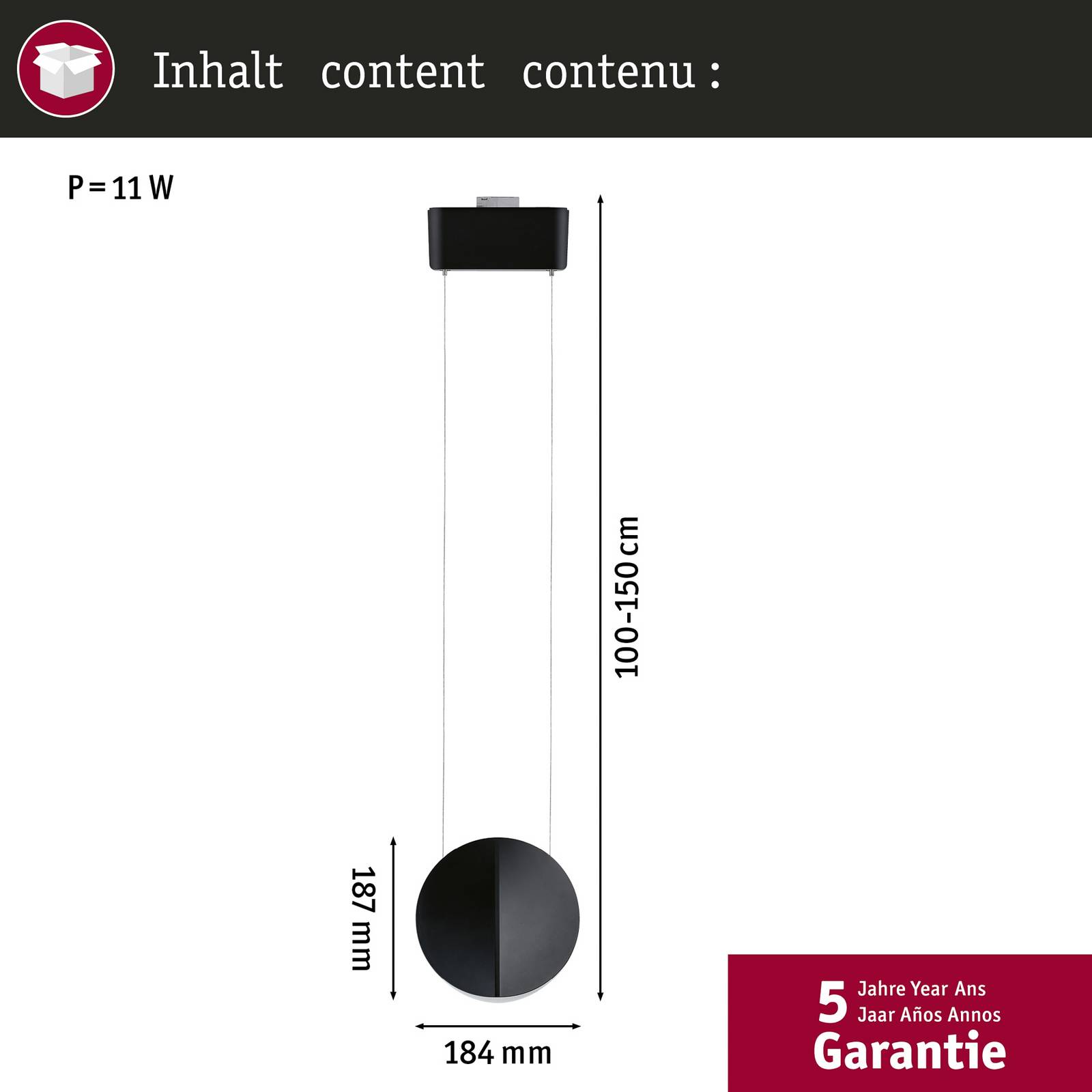 Paulmann URail-Pendel Alejandro czarny 4000 K 3-stopniowy ściemniany