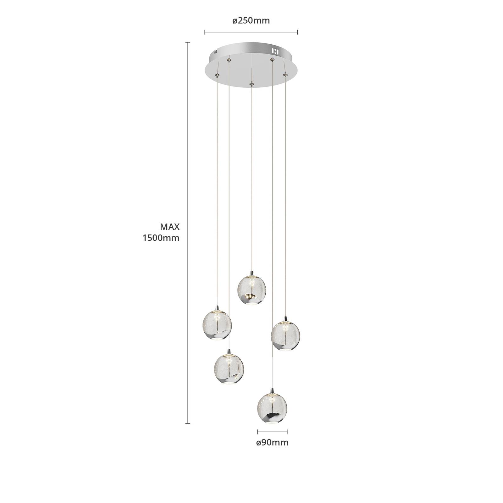 Lucande Lampa wisząca LED Hayley, Ø 30 cm, 5-punktowa, chrom, szkło