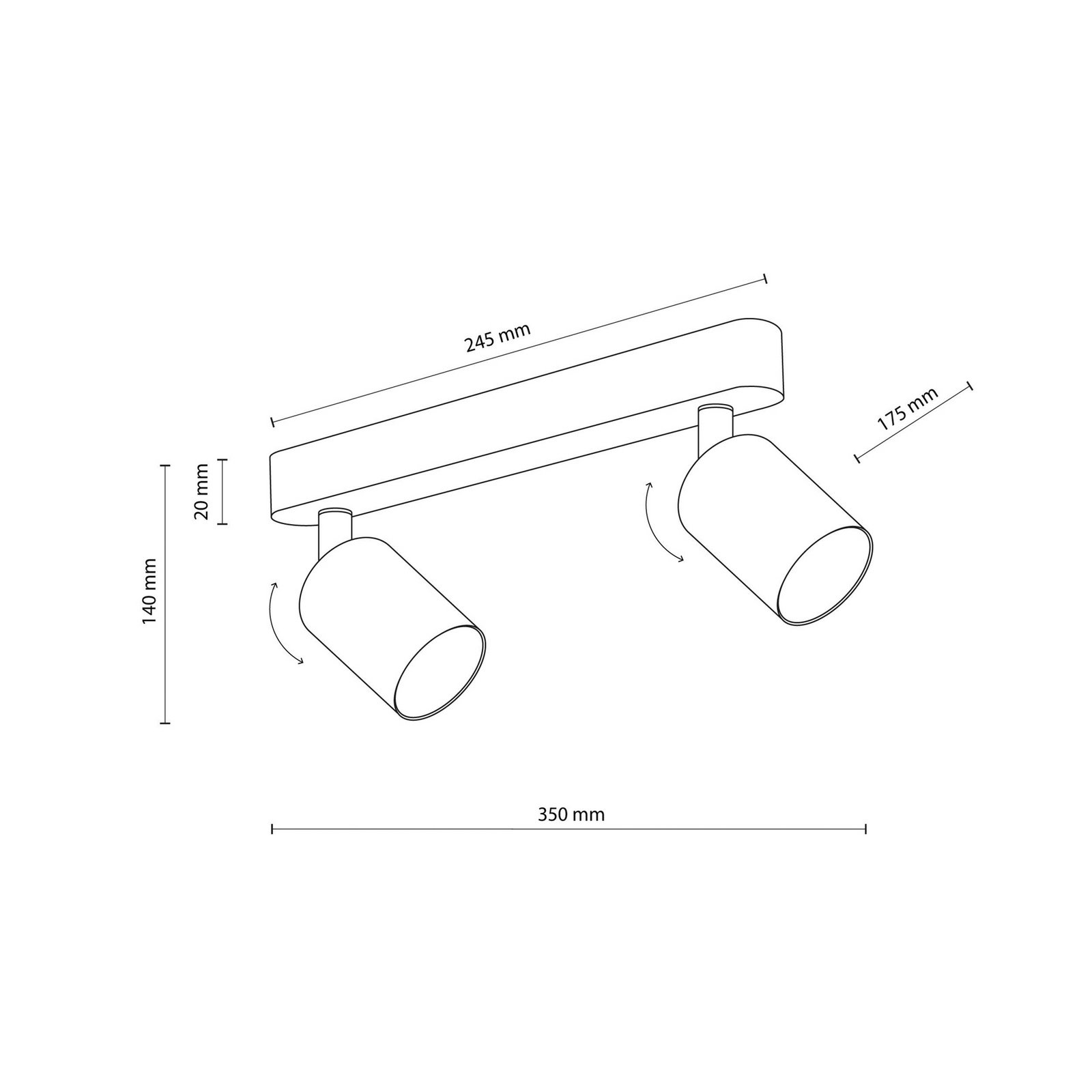 Spot pour plafond Livia, rose, 35 cm, à 2 lampes, métal, GU10