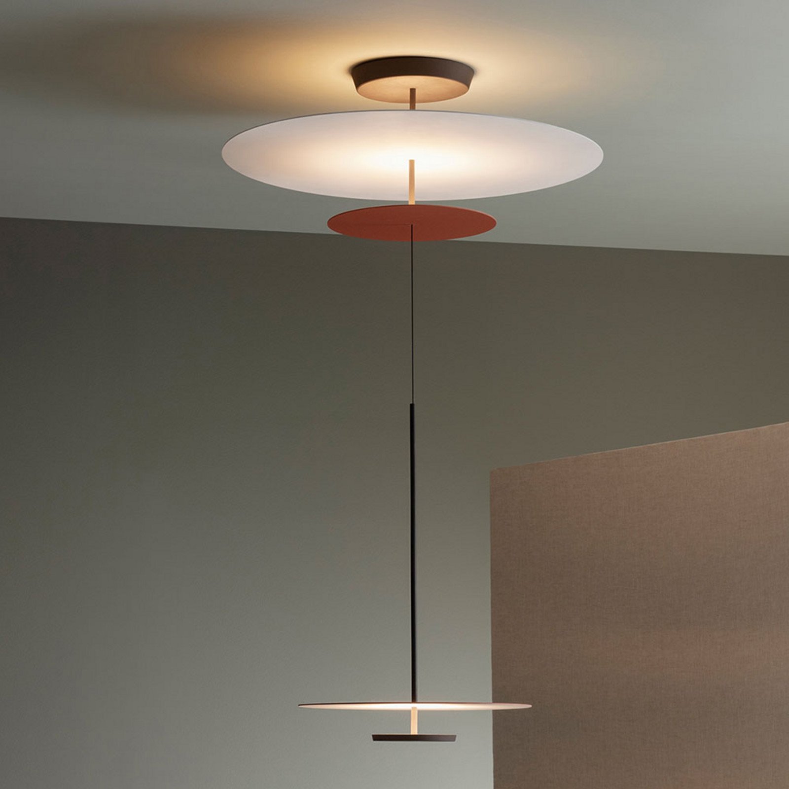 Vibia Flat lampă susp LED 3 becuri Ø 90cm teracotă - Camera de zi / sufragerie - modern - teracotă alb negru - Metal