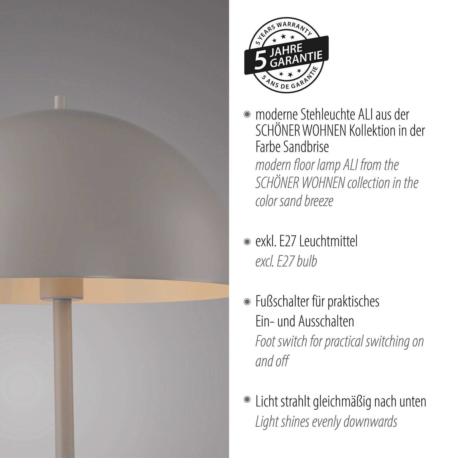 SCHÖNER WOHNEN podna lampa Ali, sand breeze, željezo, E27 SCHÖNER WOHNEN podna lampa Ali, sand breeze, željezo, E27