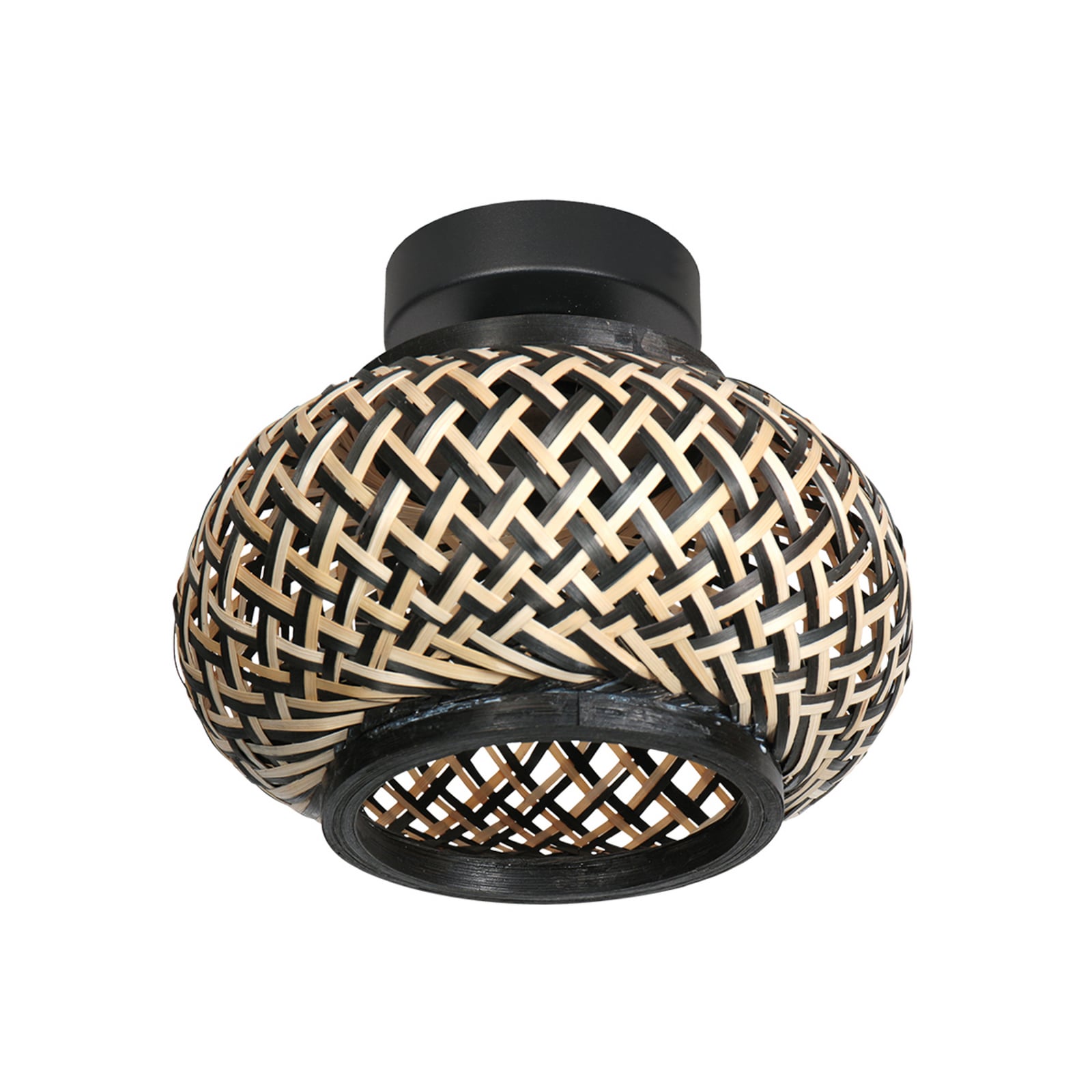 Φωτιστικό οροφής Bloeba, μαύρο, πλέξη από μπαμπού, Ø 22,5 cm