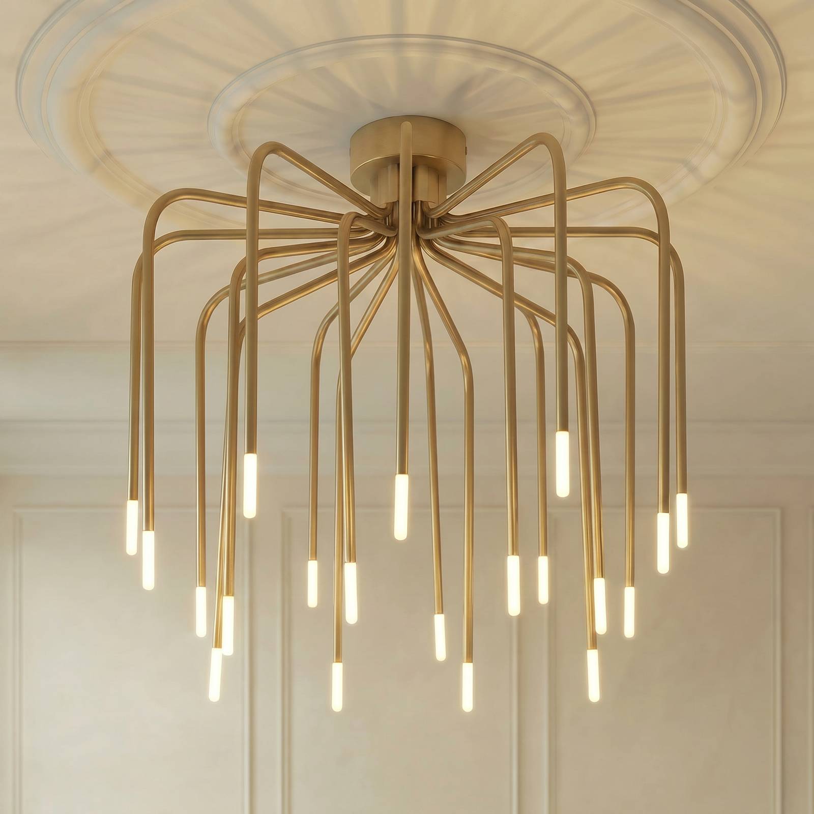 Lucande LED-taklampa Ariadne, Ø 57 cm, matt guld, 20 lampor