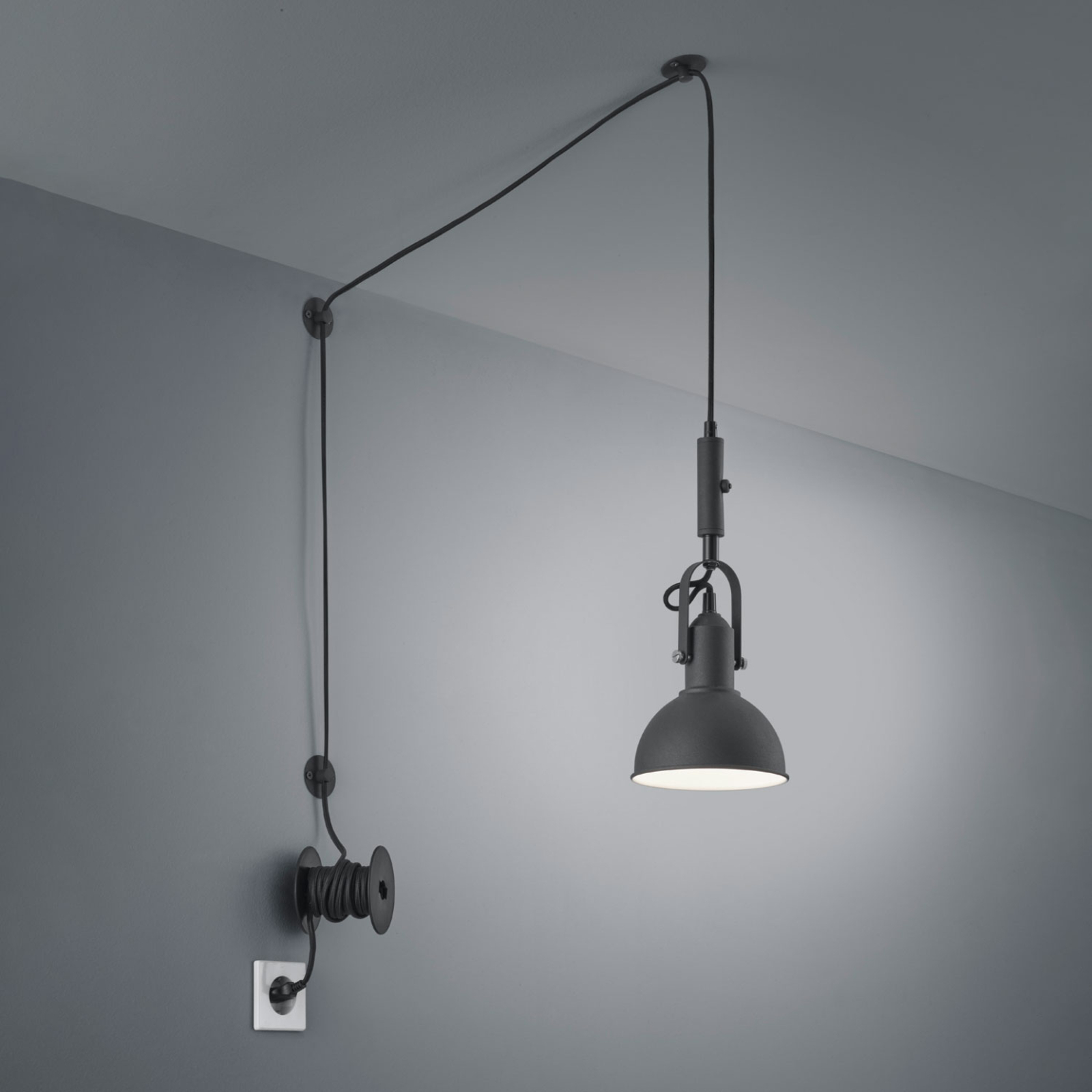 Trio Lighting Carlotta hanging light with plug, black, for Living / Dining Room, metal, E14, 28 W, energy efficiency: A++