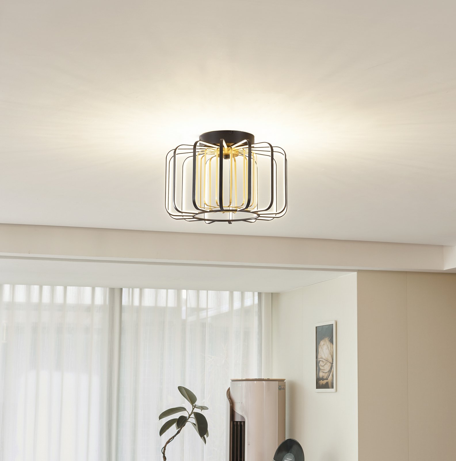 Lucande LED ceiling light Birger, height 25.5 cm, black/gold