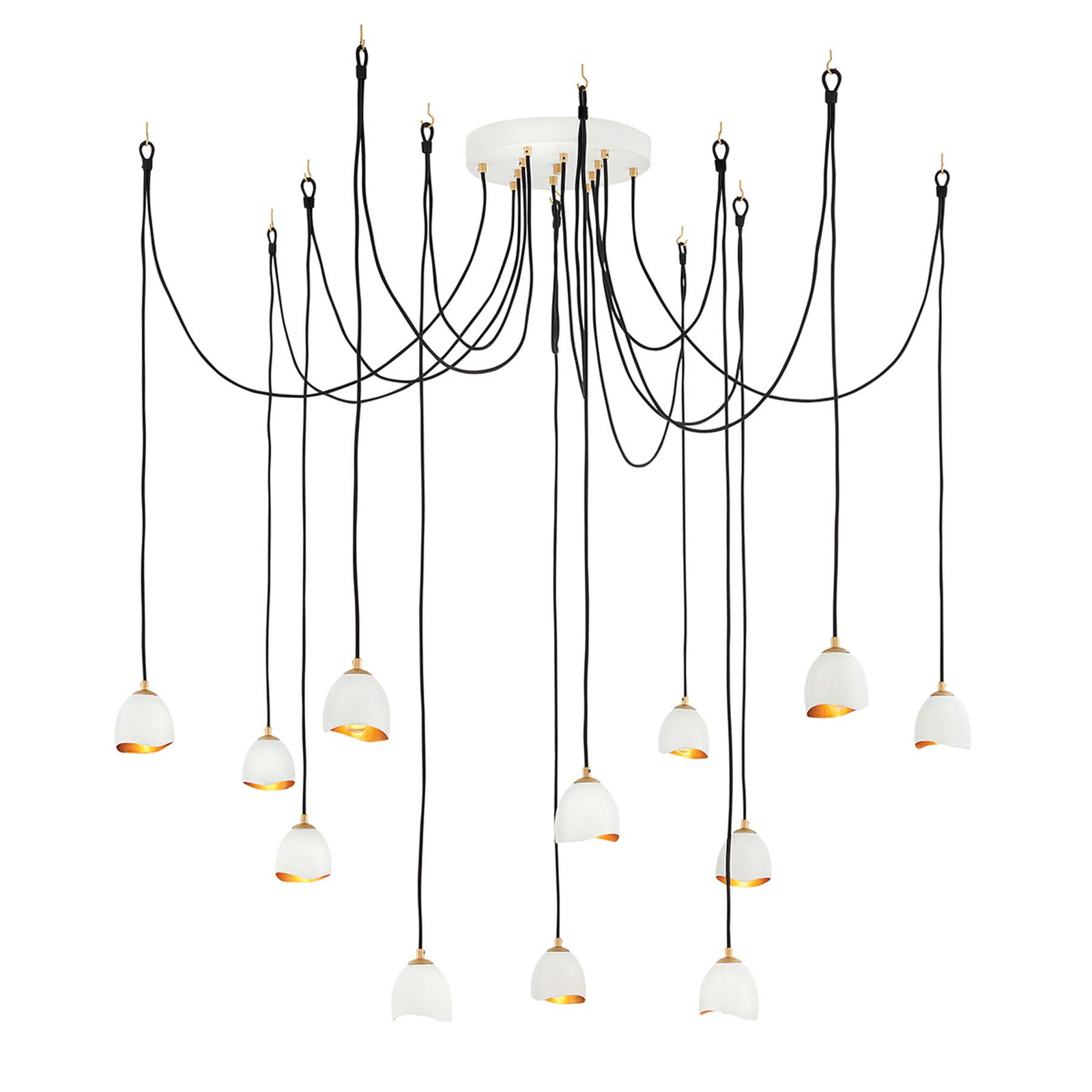 Suspension Nula, blanc coquille/or, 12 lampes