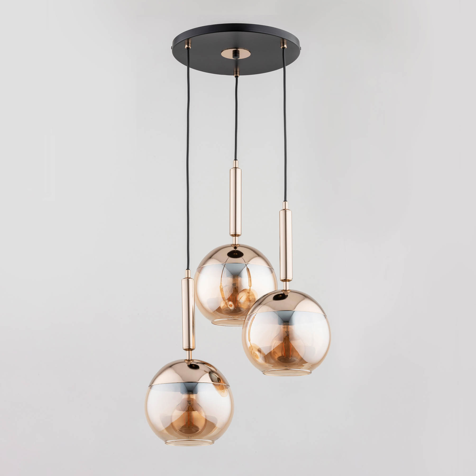 Hanglamp Volda New 3-lamps zwart/goud rond