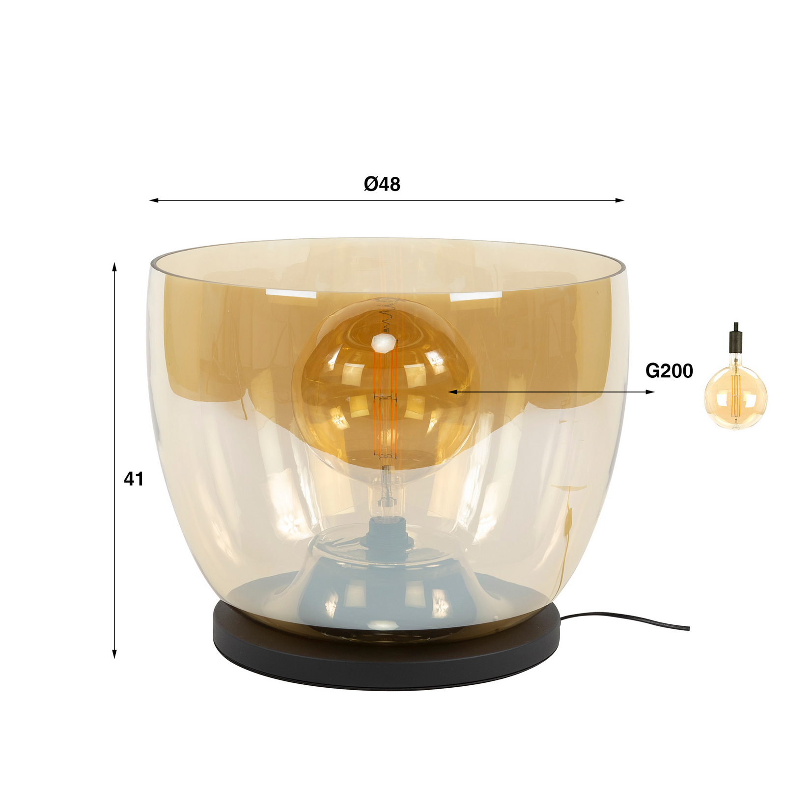 Lampa de masă Kopje, înălțime 41 cm, chihlimbar, sticlă, E27