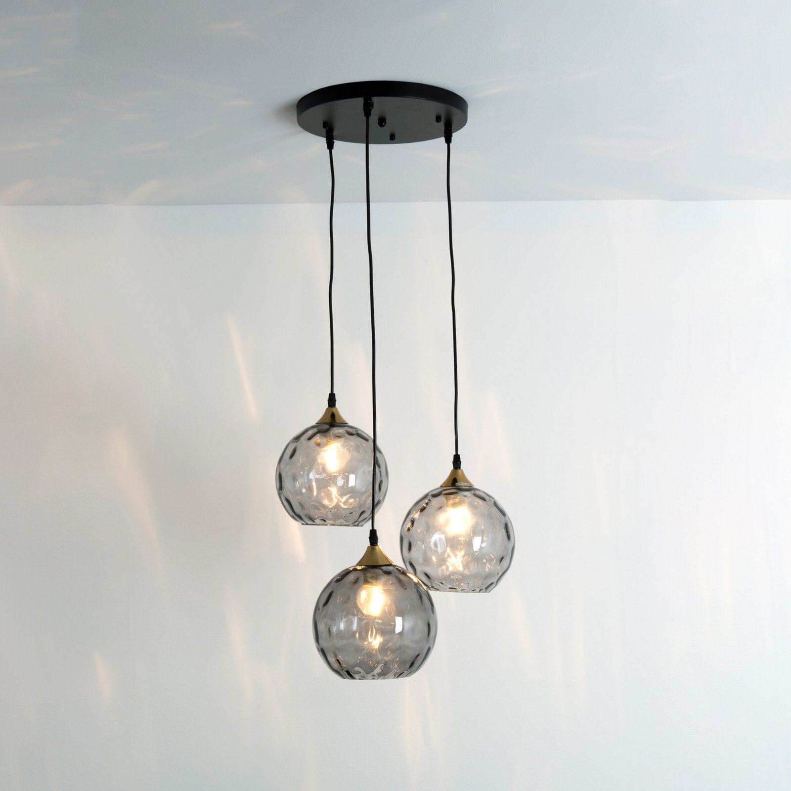 Holländer Milano lampă suspendată 3 abajururi sticlă fumurie - Camera de zi / sufragerie - modern - gri fumuriu negru auriu