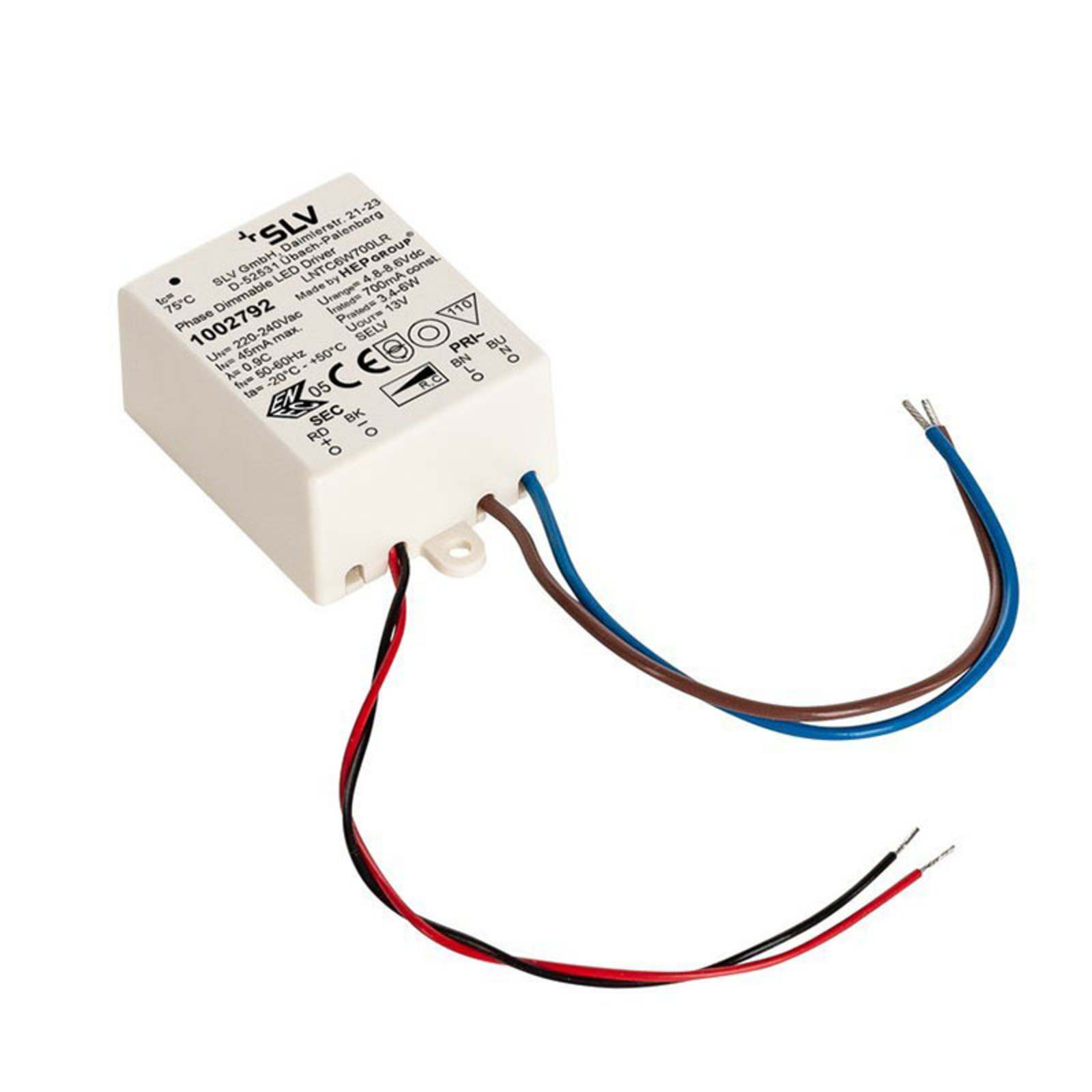 SLV LED driver 6 W 700 mA, TRIAC-dimmable, plastic, L: 6.3 cm, W: 4 cm, H: 2.3 cm