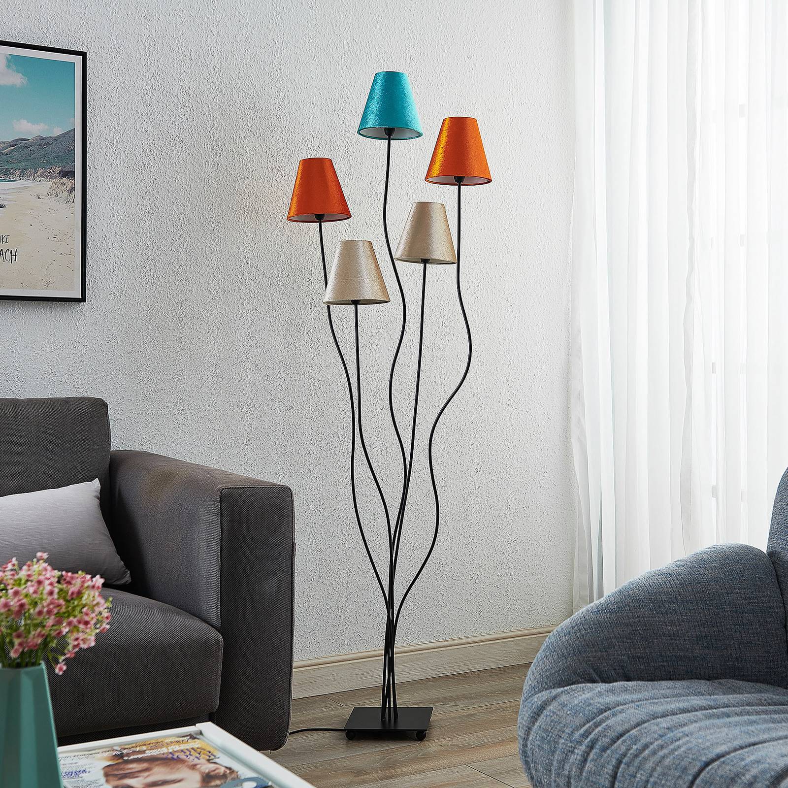 Lindby Komalie lampadaire à 5 lampes, multicolore