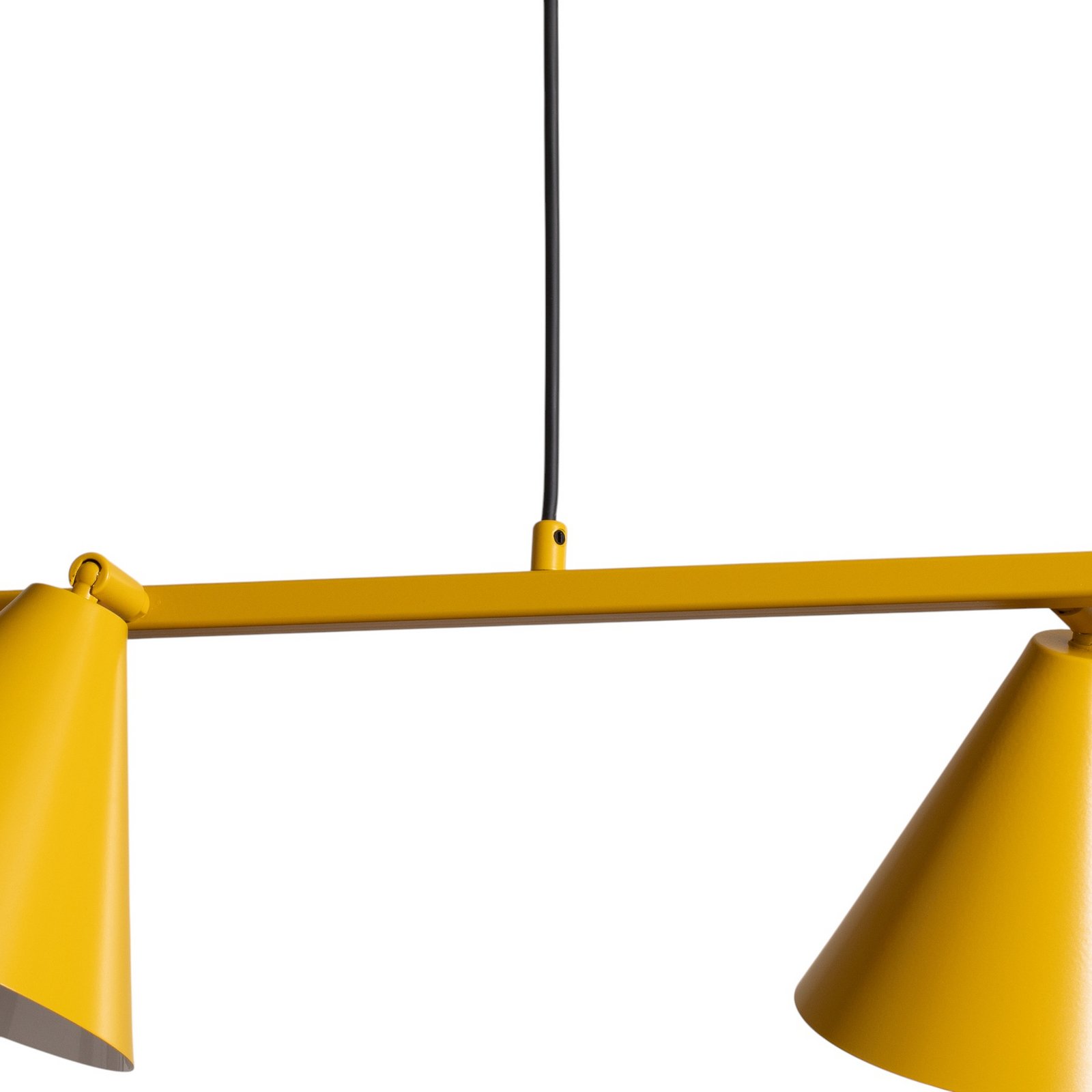 Suspension forme 4, jaune, métal, à 4 lampes, cône, E27