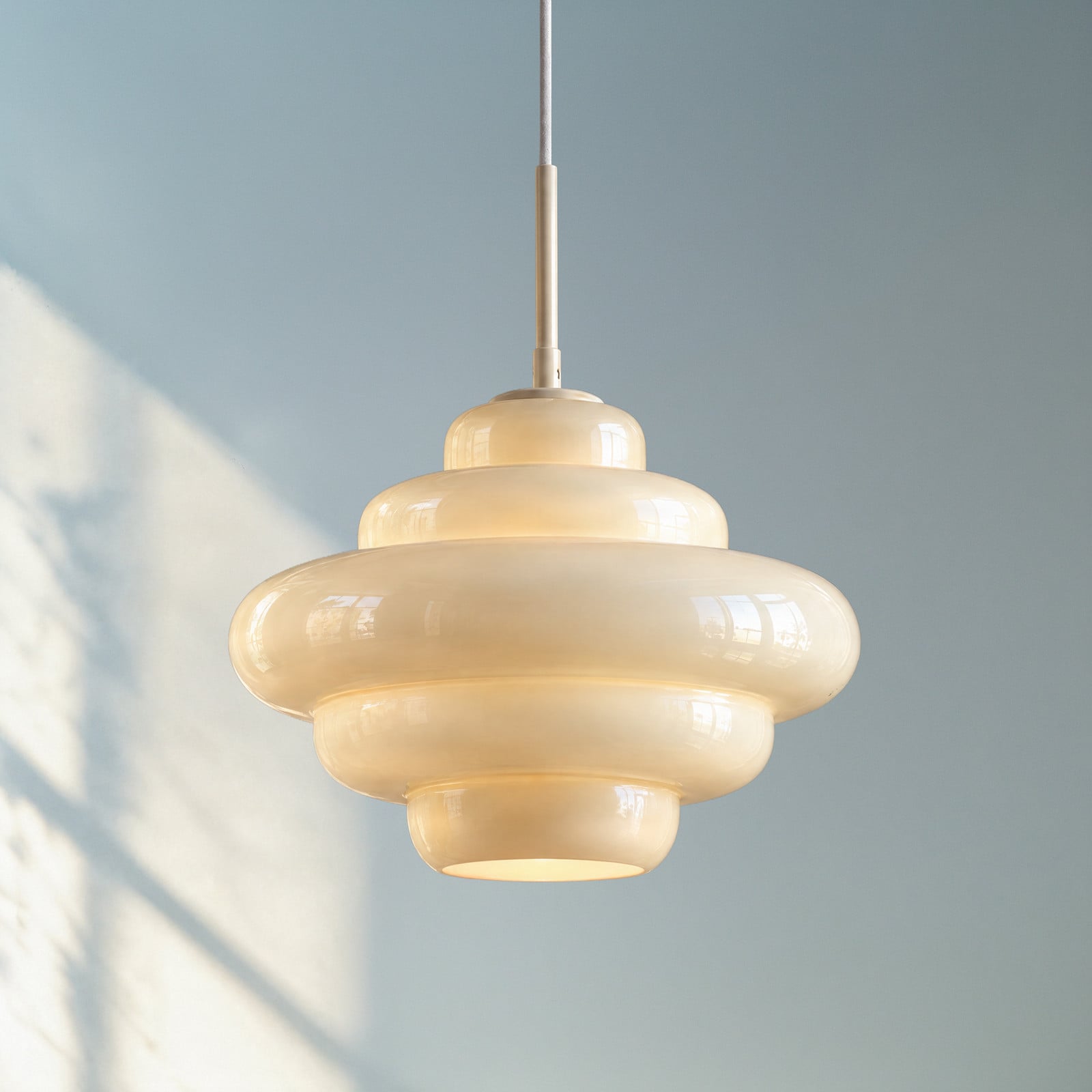 Leilani-riippuvalaisin, keltainen, E27, Ø 35 cm, lasi – Lucande - Olohuone - Design - Yksilamppuinen