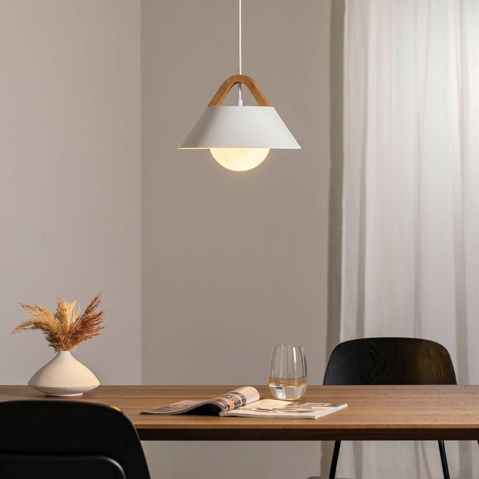 Luminex Hanglamp Funda, wit, Ø 30 cm, 1-lamp, metaal/glas