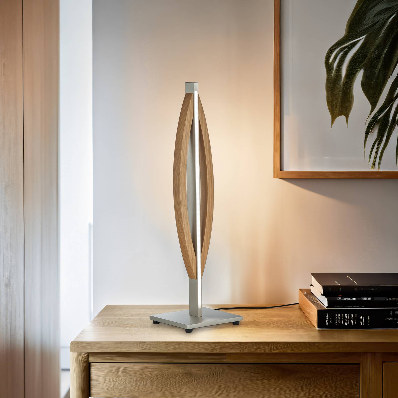 Quitani LED-Tischleuchte Kiera, eiche/nickel matt günstig online kaufen