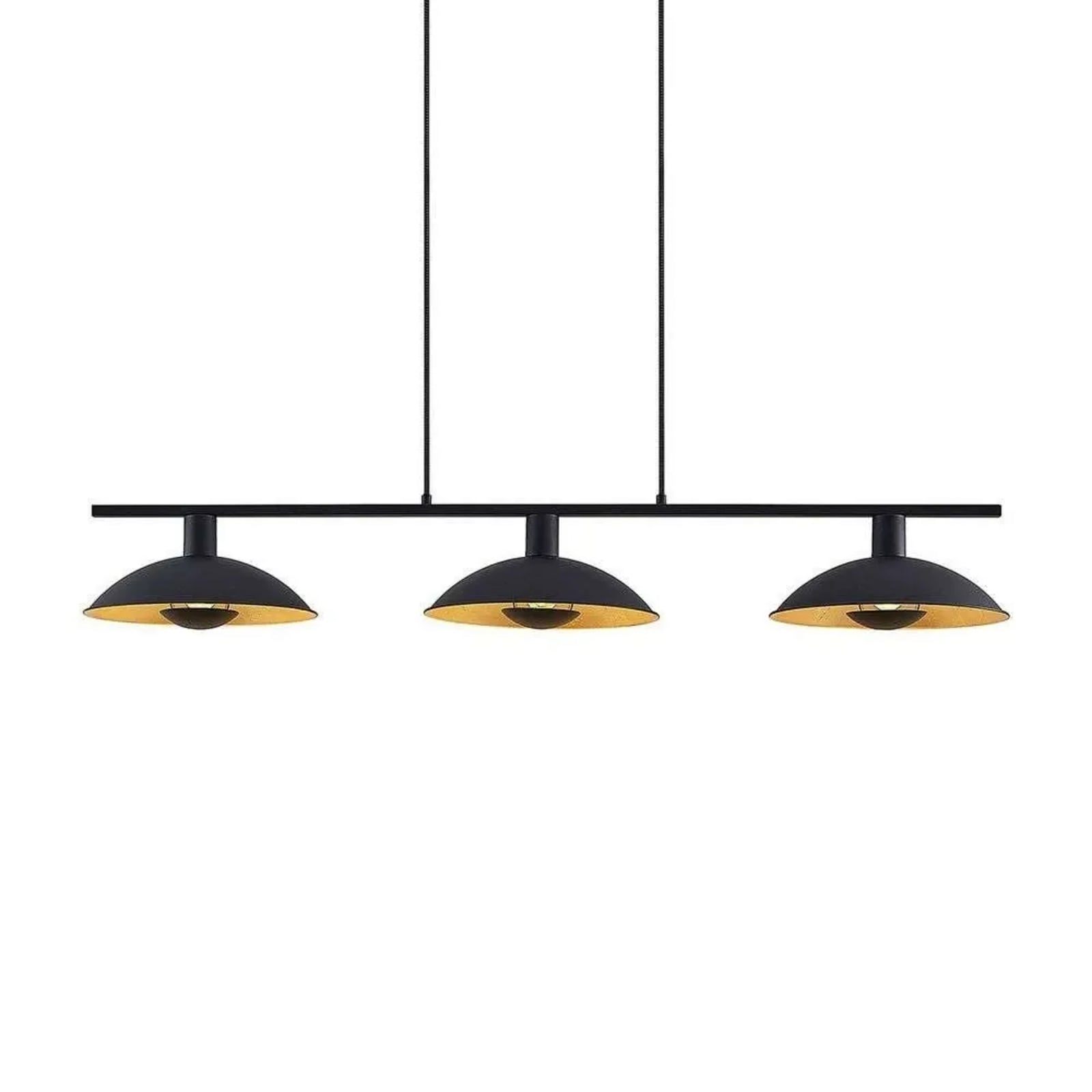 Lindby hanglamp Narisara, 118cm, E14, 3-lamps, zwart-goud Lindby hanglamp Narisara, 118cm, E14, 3-lamps, zwart-goud