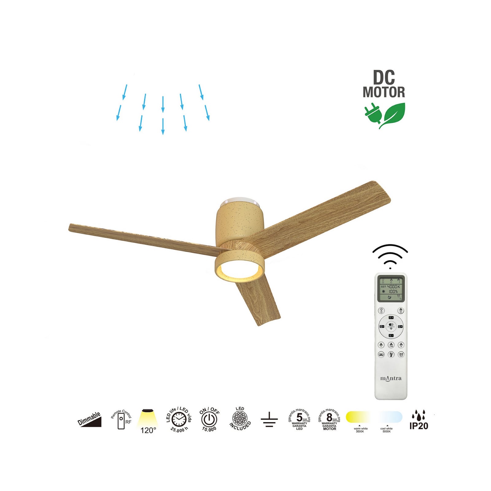 LED plafondventilator Ceramica M beige/hout DC stil - Mantra LED plafondventilator Ceramica M beige/hout DC stil - Mantra