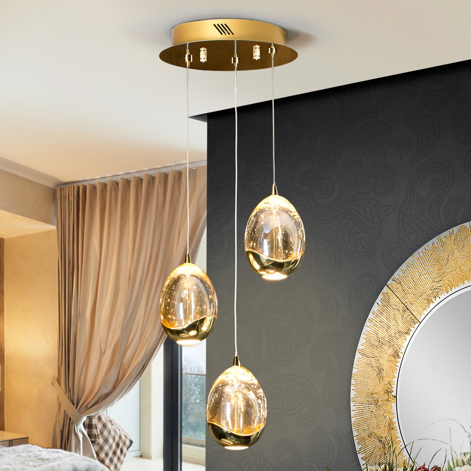 Schuller Valencia Suspensie LED Rocio 3 lumini metal sticlă auriu - Camera de zi / sufragerie - aur șampanie
