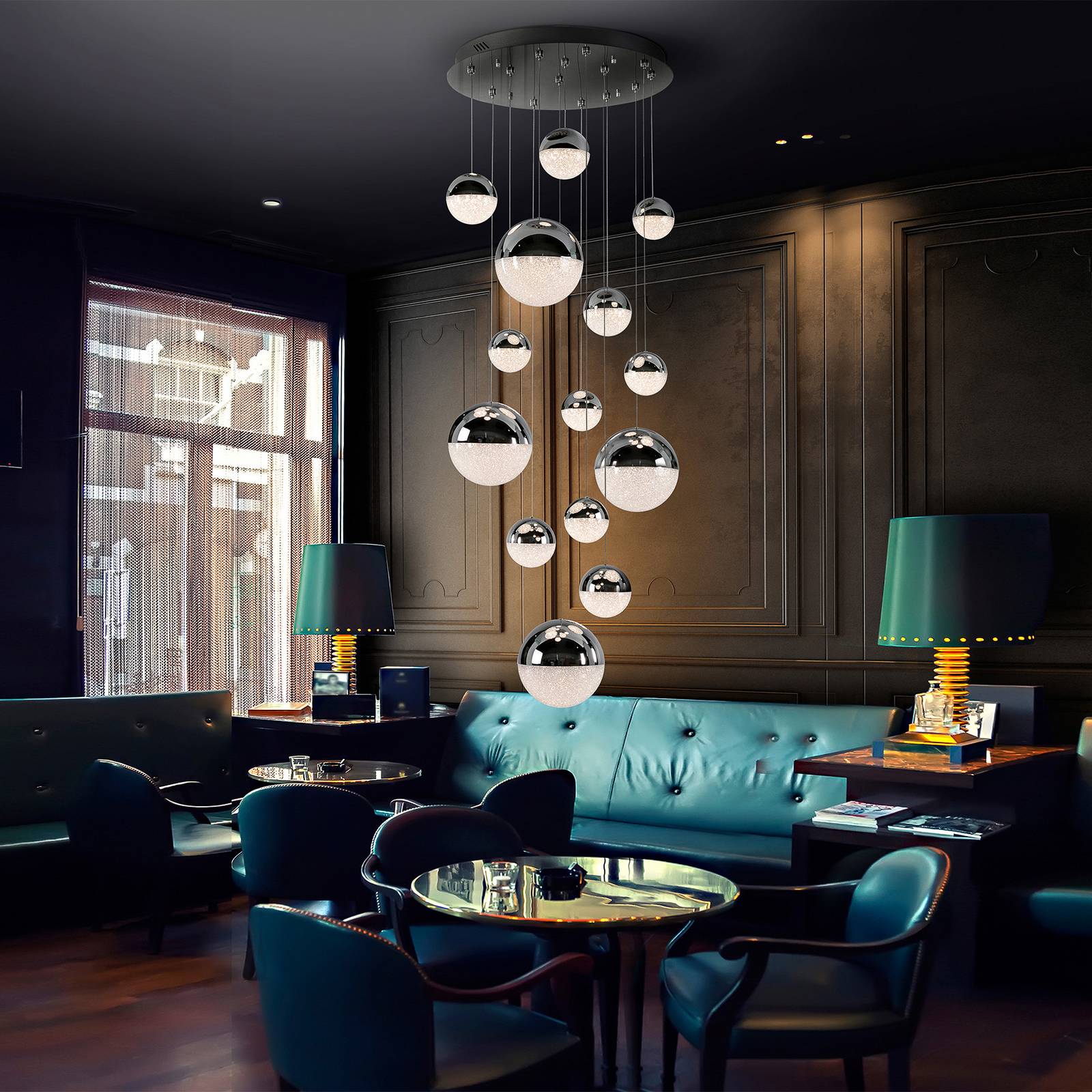 LED-Hängeleuchte Sphere, 14-fl., chrom, dimmbar, Ø 60 cm günstig online kaufen