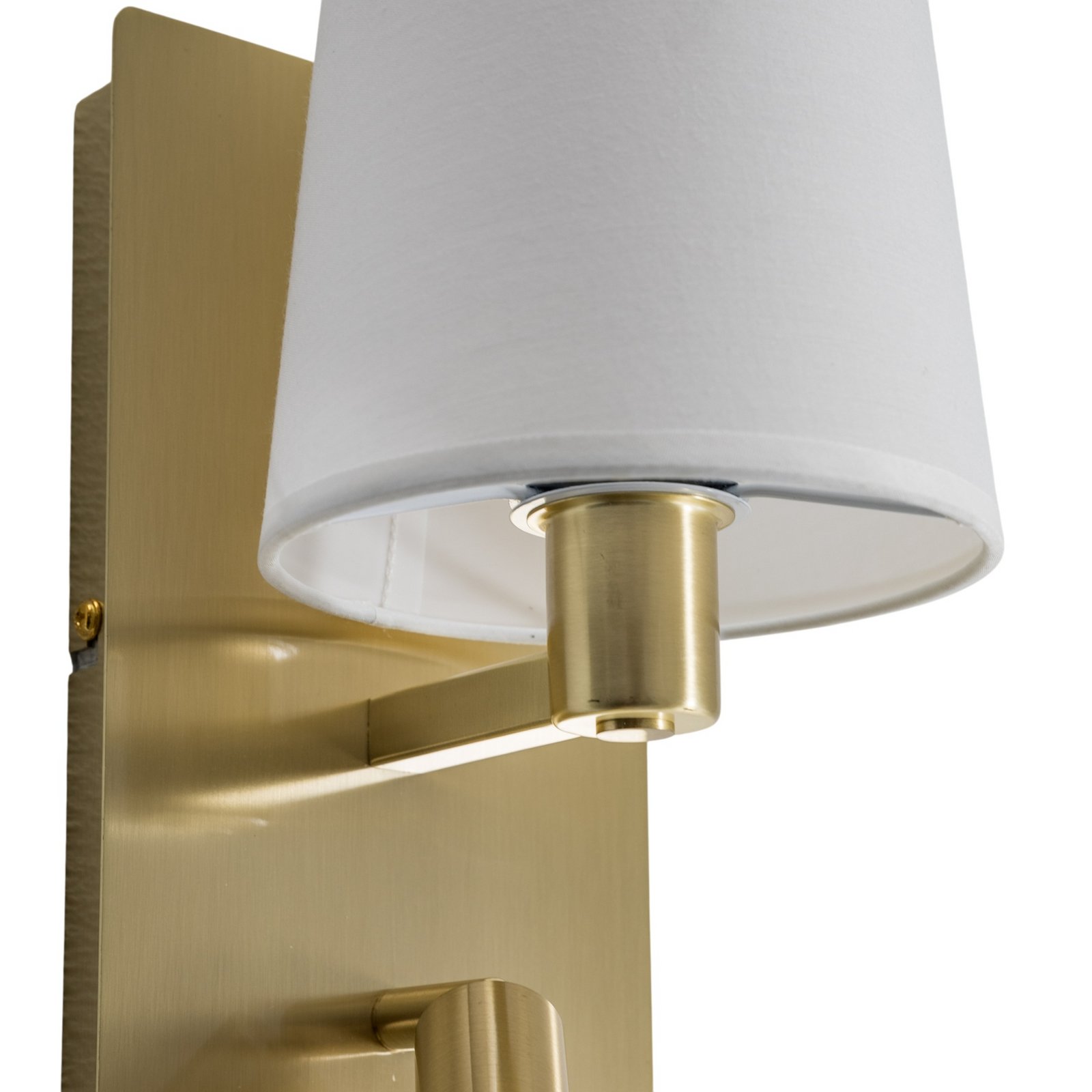 Lindby vegglampe Aiden, hvit, messing, LED-leselampe