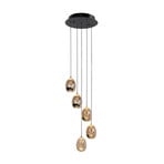 Candeeiro suspenso Golden Egg, âmbar/dourado Ø 30 cm 5 lâmpadas vidro/metal