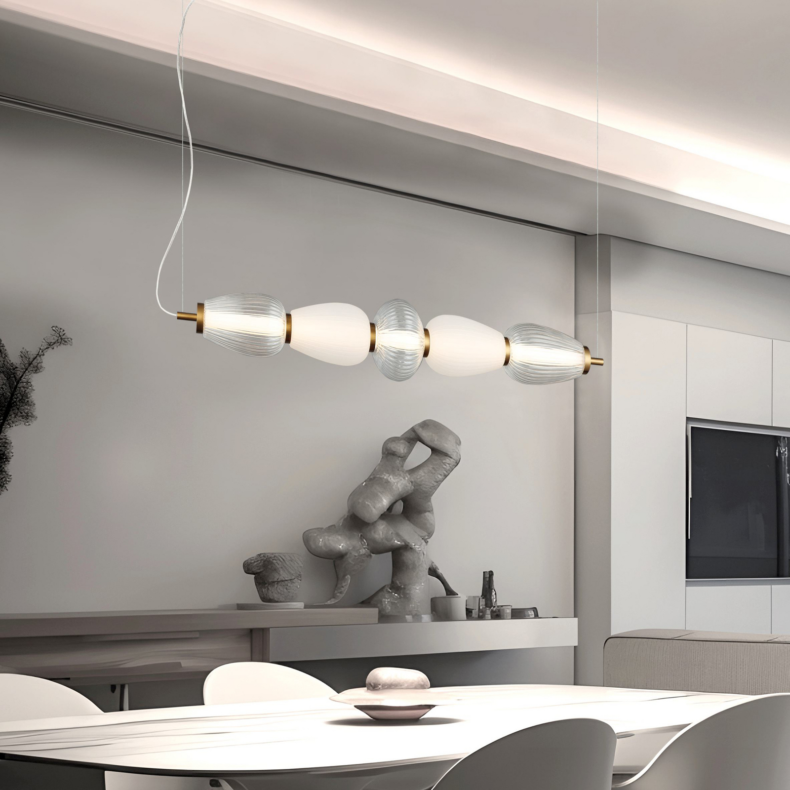 Lampada LED a sospensione Shiny, lunghezza 83 cm, trasparente/bianco, vetro