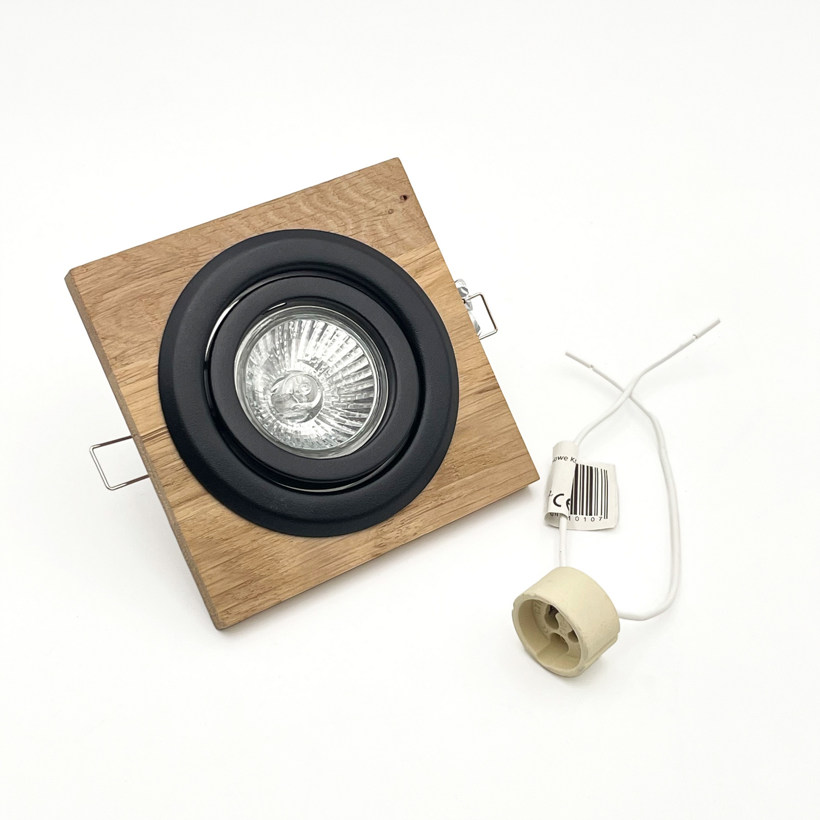 Plafondinbouwlamp Tobby, 10 x 10 cm, set van 3, eikenhout GU10