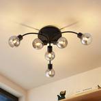 Lindby Eridia ceiling light, black, 6-bulb round