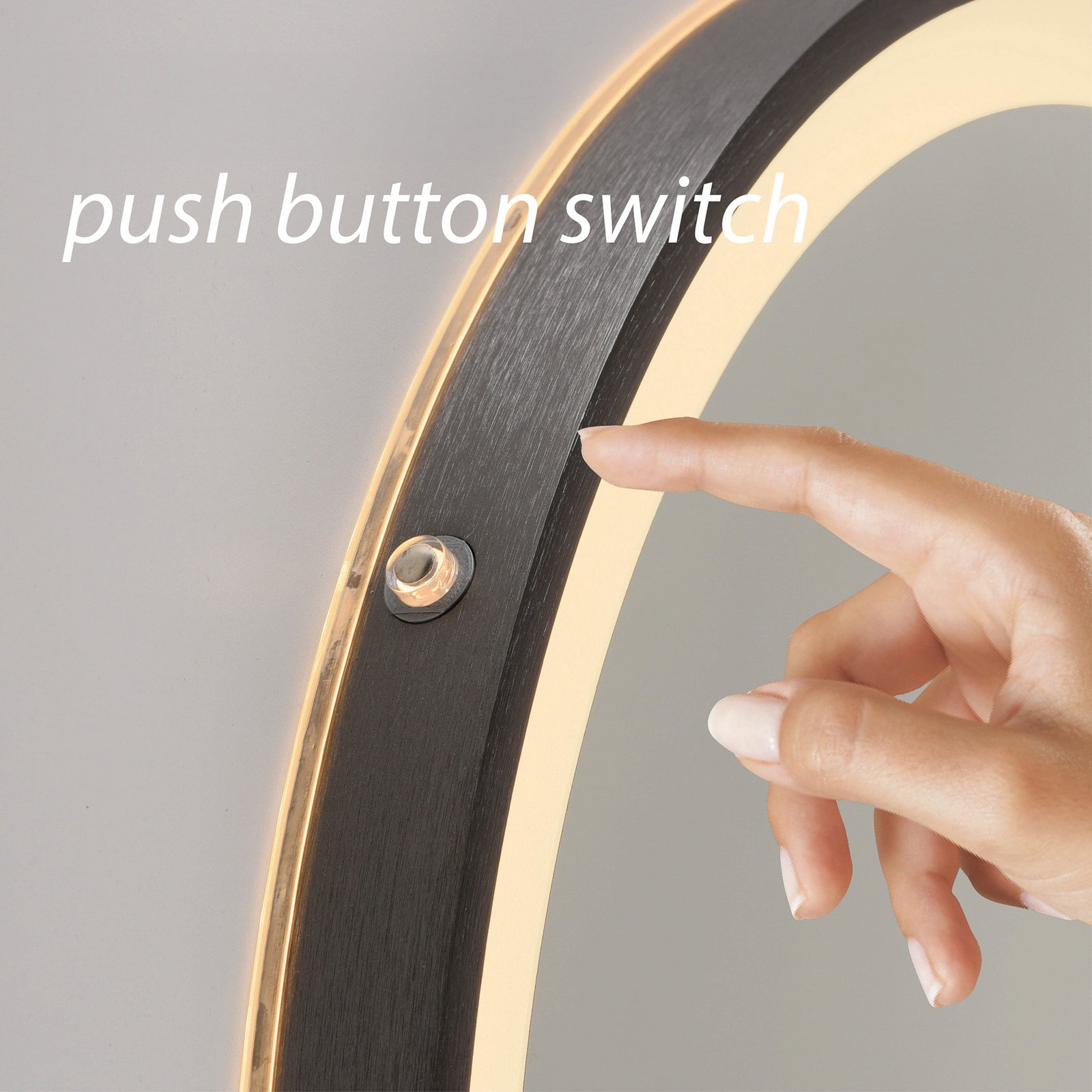 VIDRO LED wall mirror, grey, Ø 46 cm, power bank, switch