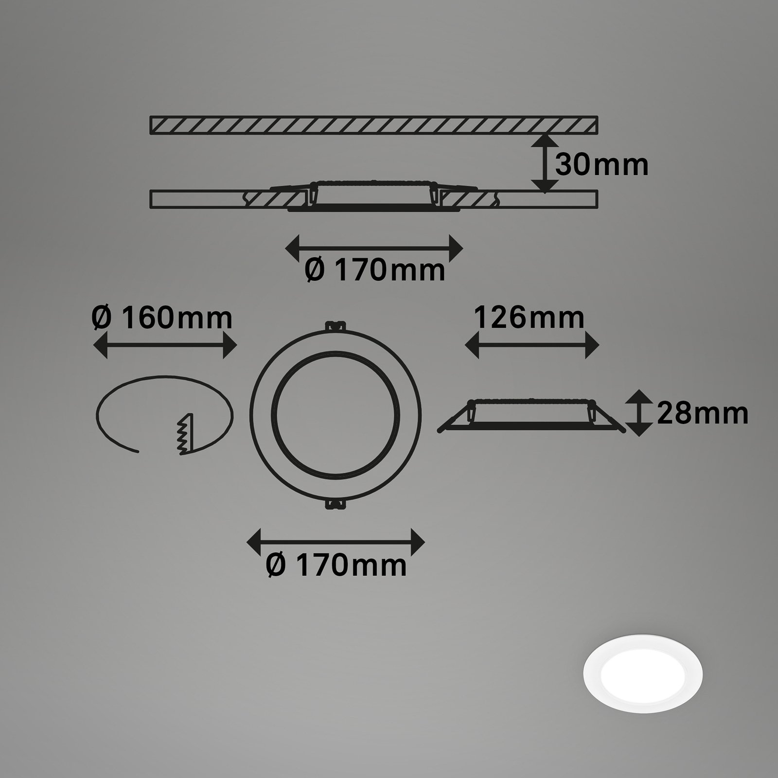 LED-Einbauleuchte Jeft, Ø 17 cm, weiß, 4000K, nicht dimmbar