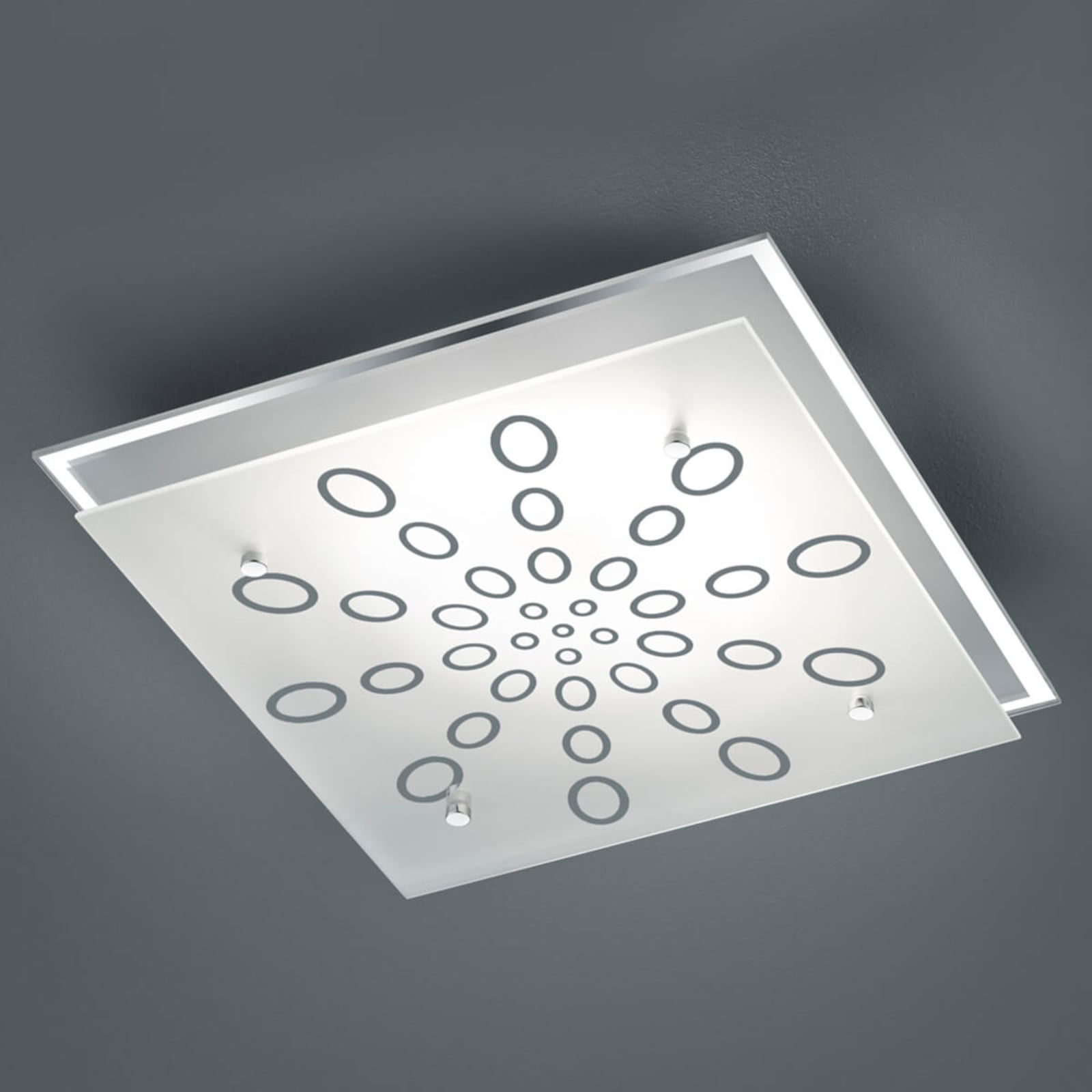 Reality Leuchten Dukat LED ceiling light, dimmable via wall switch, for Living / Dining Room, metal, glass, 20 W, energy efficiency: A+, L: 32 cm, W: 32 cm, H: 7.5 cm