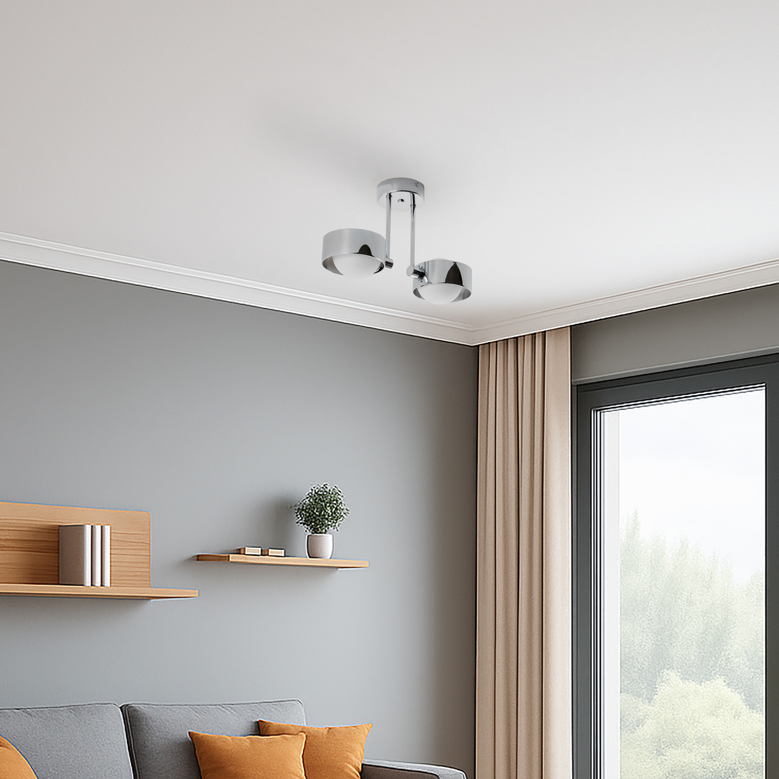 Kattovalaisin Mado, teräs kromivärinen, lasi opaali, 2-lamppuinen Kattovalaisin Mado, teräs kromivärinen, lasi opaali, 2-lamppuinen