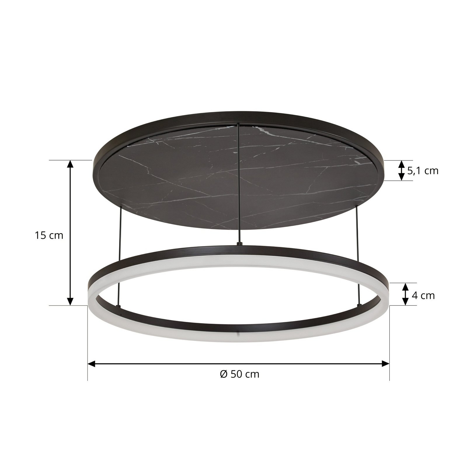 Stropní svítidlo Orven LED, černé/mramorové, Ø 50 cm - Lucande Stropní svítidlo Orven LED, černé/mramorové, Ø 50 cm - Lucande