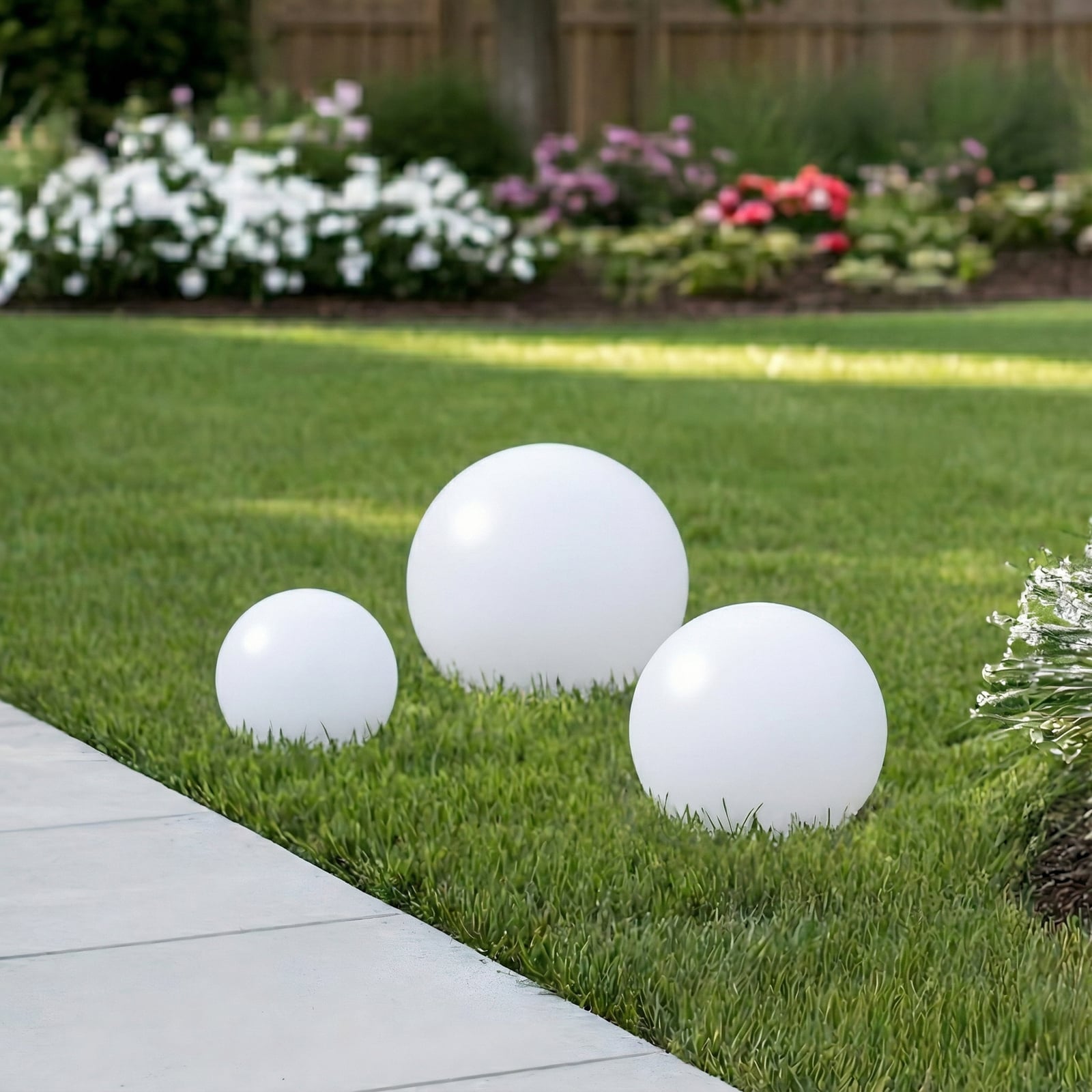 Lámparas LED solares Lago de Lindby, juego de 3, globos, pincho de suelo, blanco