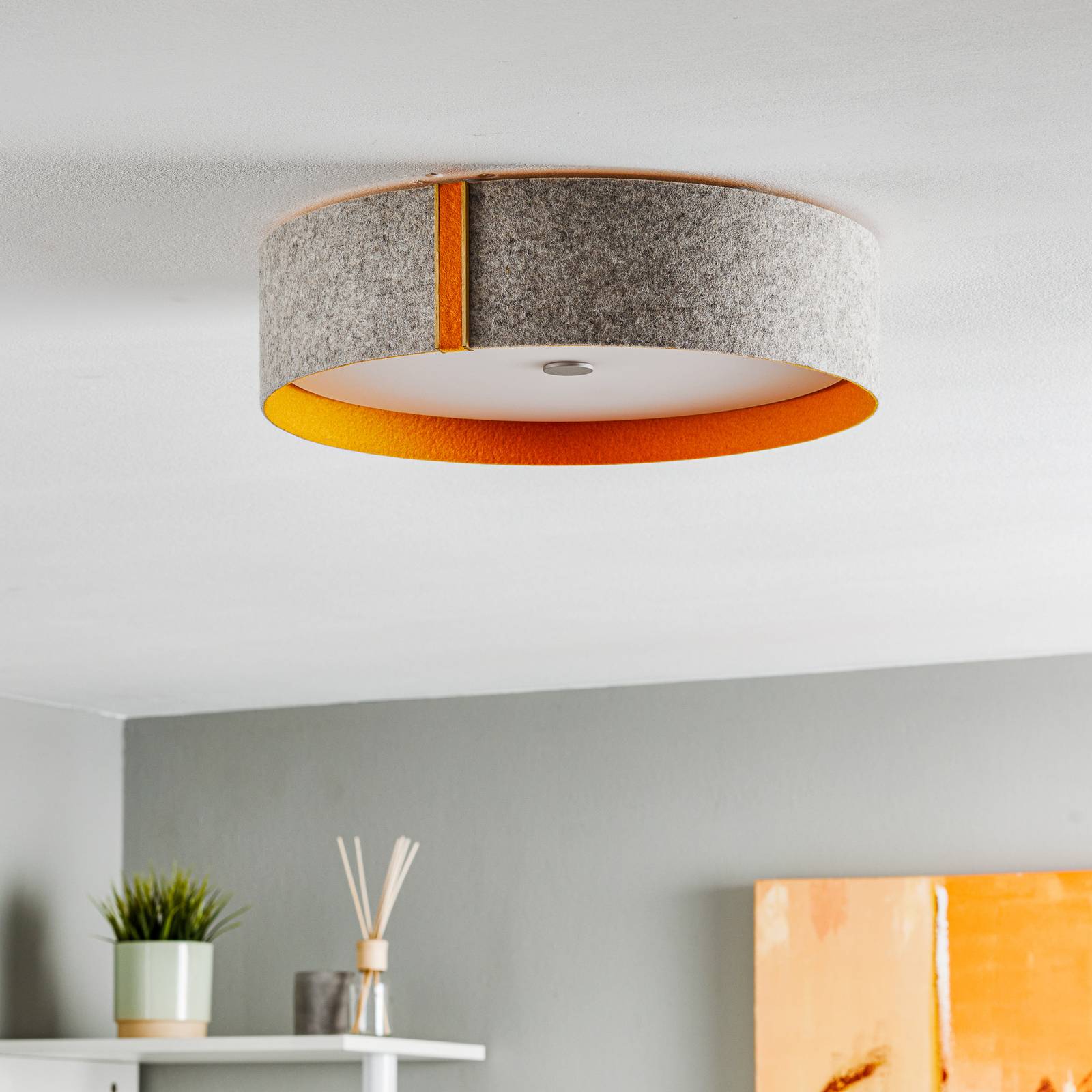 Lara felt - Vilten LED plafondlamp, grijs-oranje