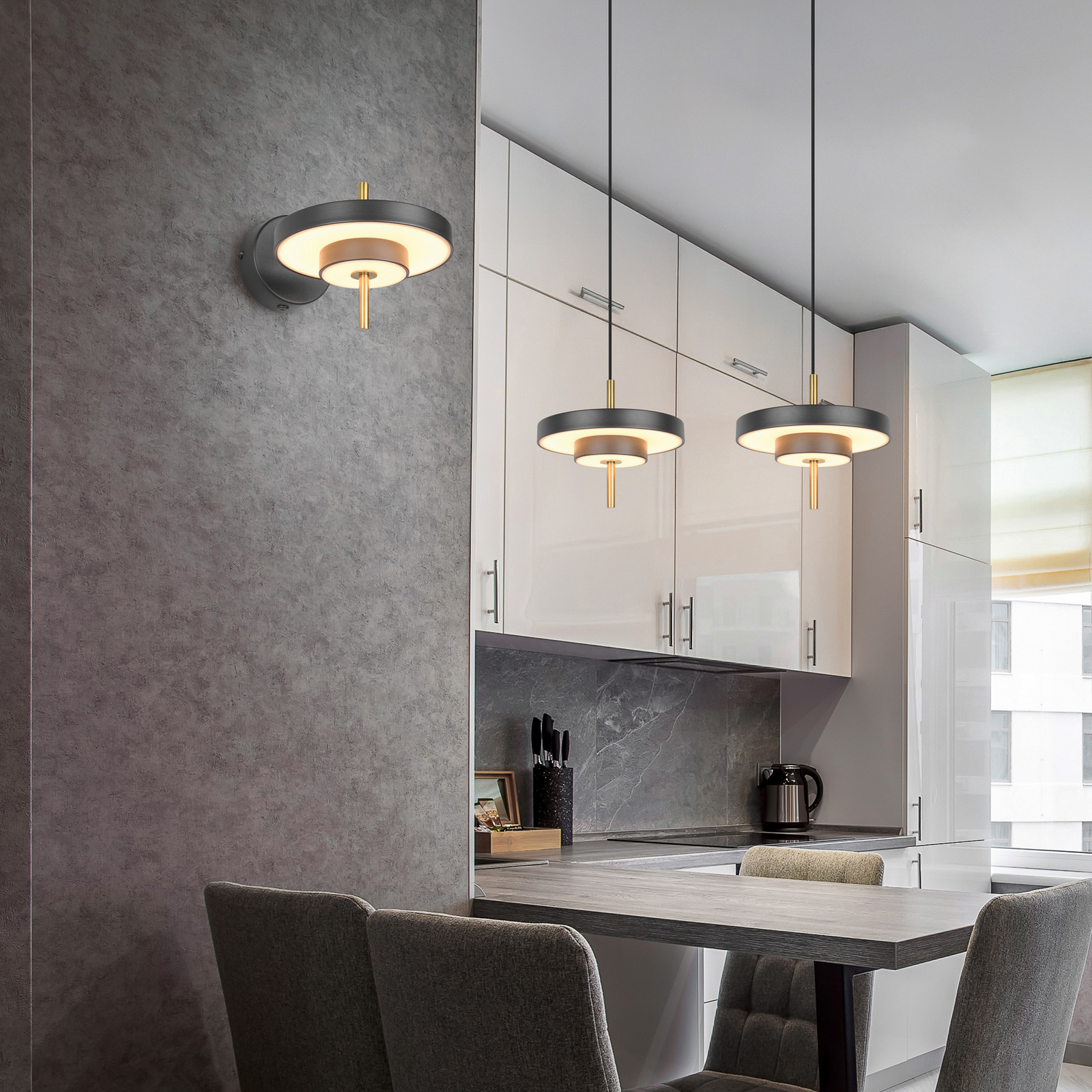 LED stenska svetilka Keaton, črna/zlata barva Ø 20 cm kovina, CCT LED stenska svetilka Keaton, črna/zlata barva Ø 20 cm kovina, CCT