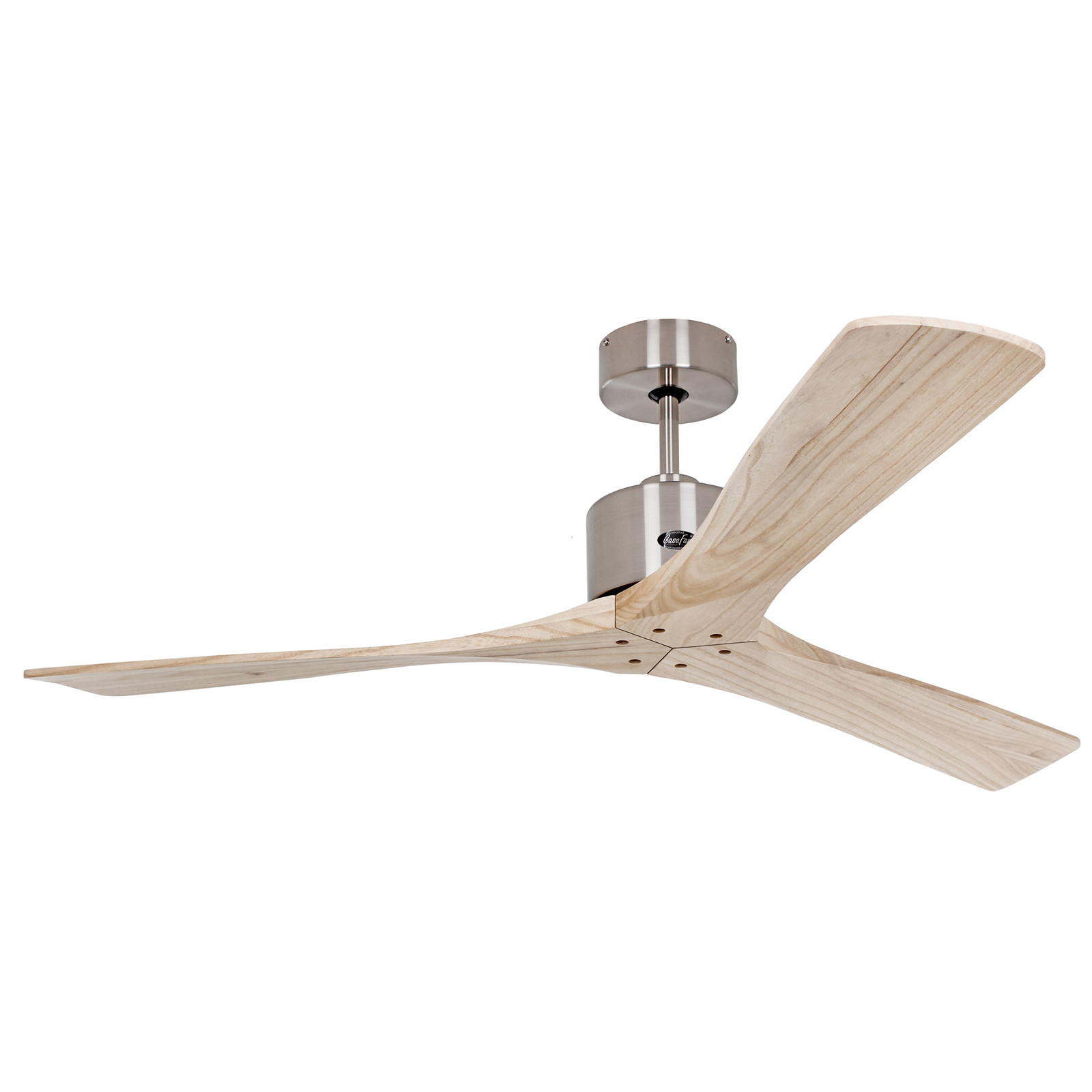 Macau ceiling fan, chrome, light natural wood