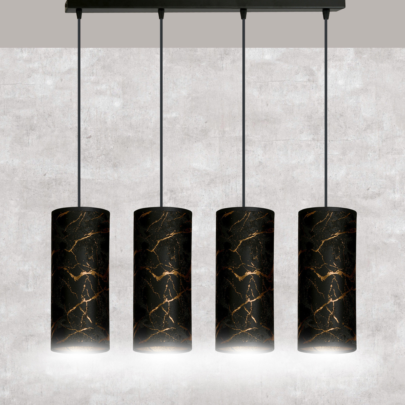 Joni pendant light, 4-bulb long black-marbled