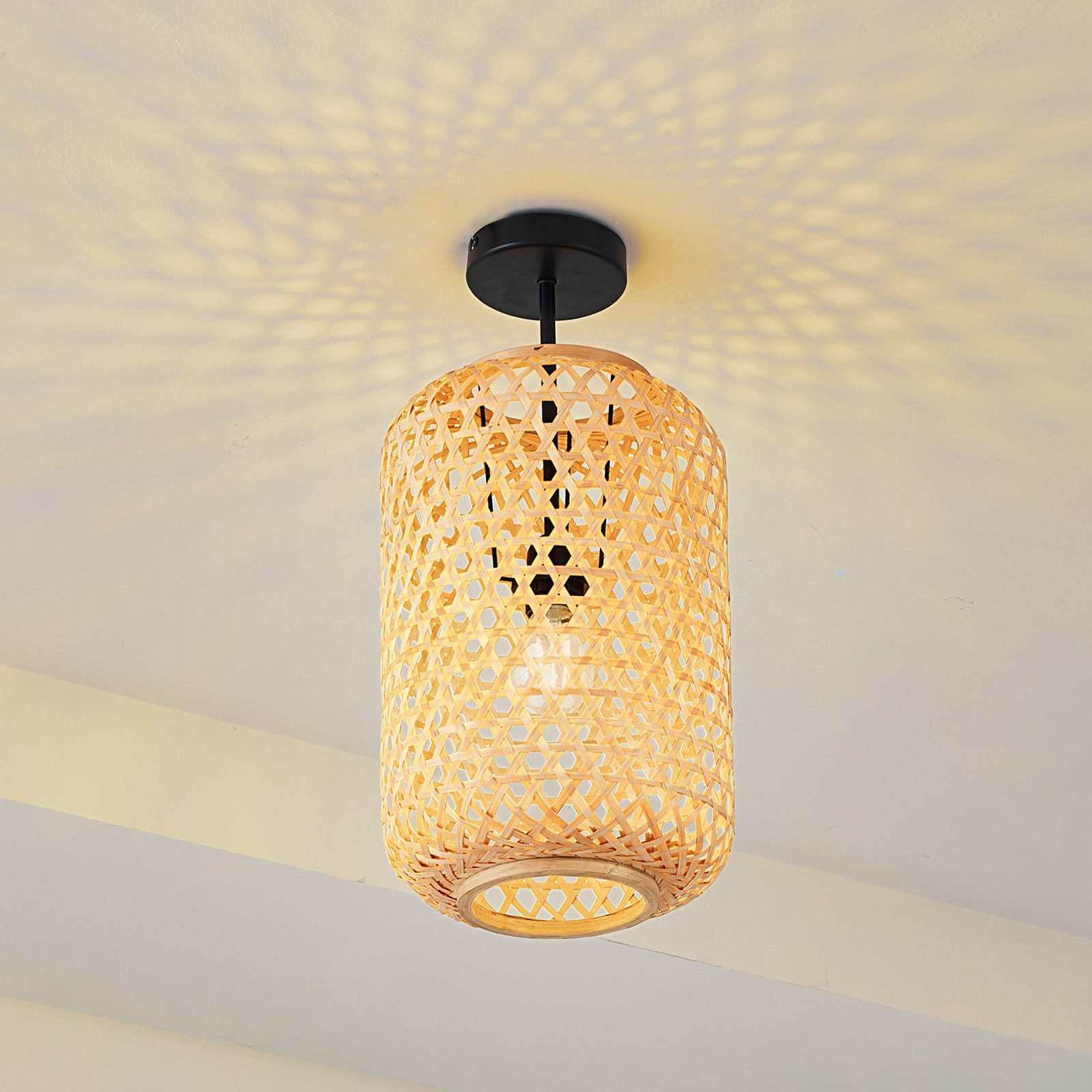 Lucande ceiling light Jorick, 1-bulb, Ø 24.5 cm, bamboo