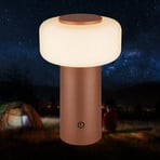 Juna LED rechargeable table lamp, brown, IP44, dimmable, 20 cm