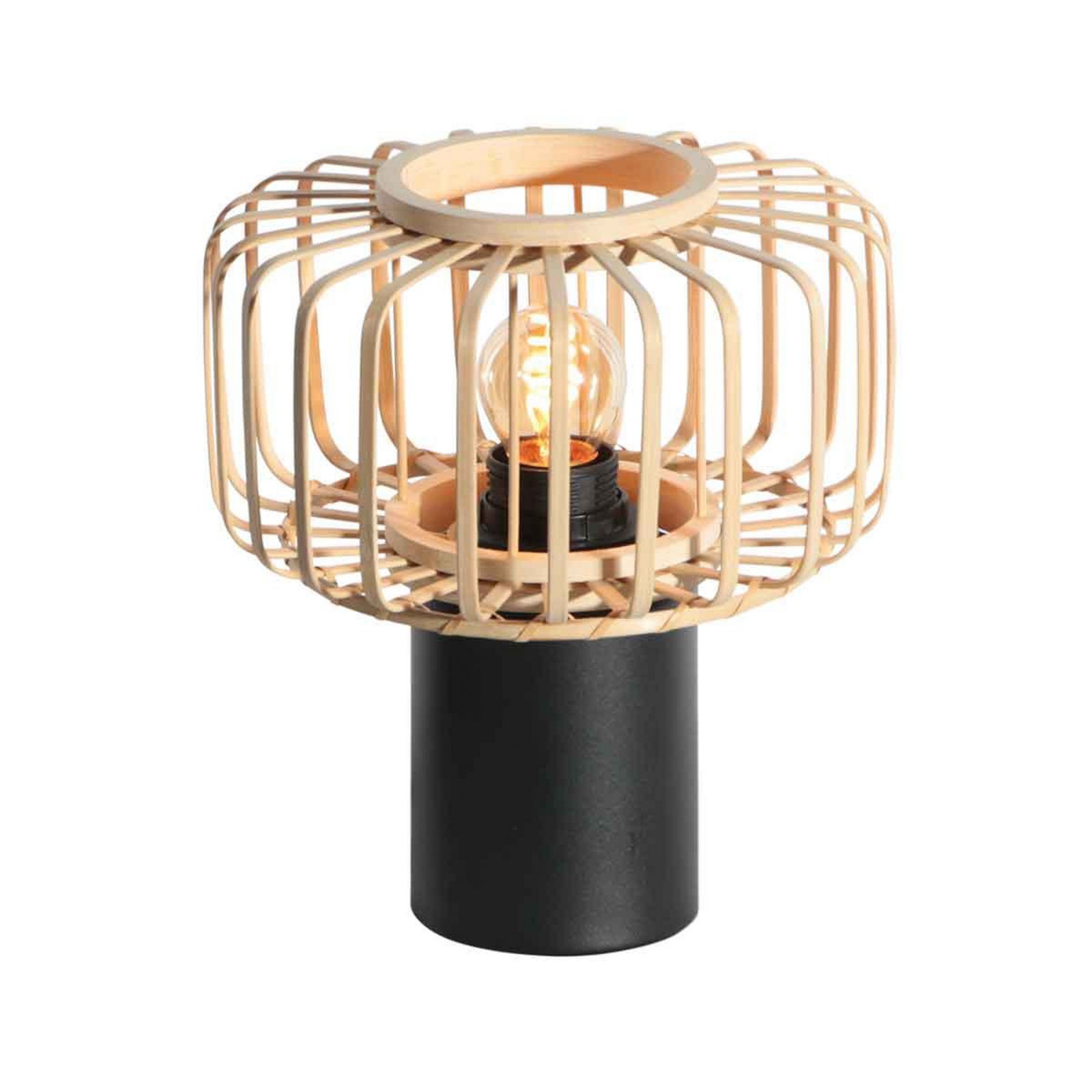 Bloeba table lamp, black/natural, metal, wood, E27