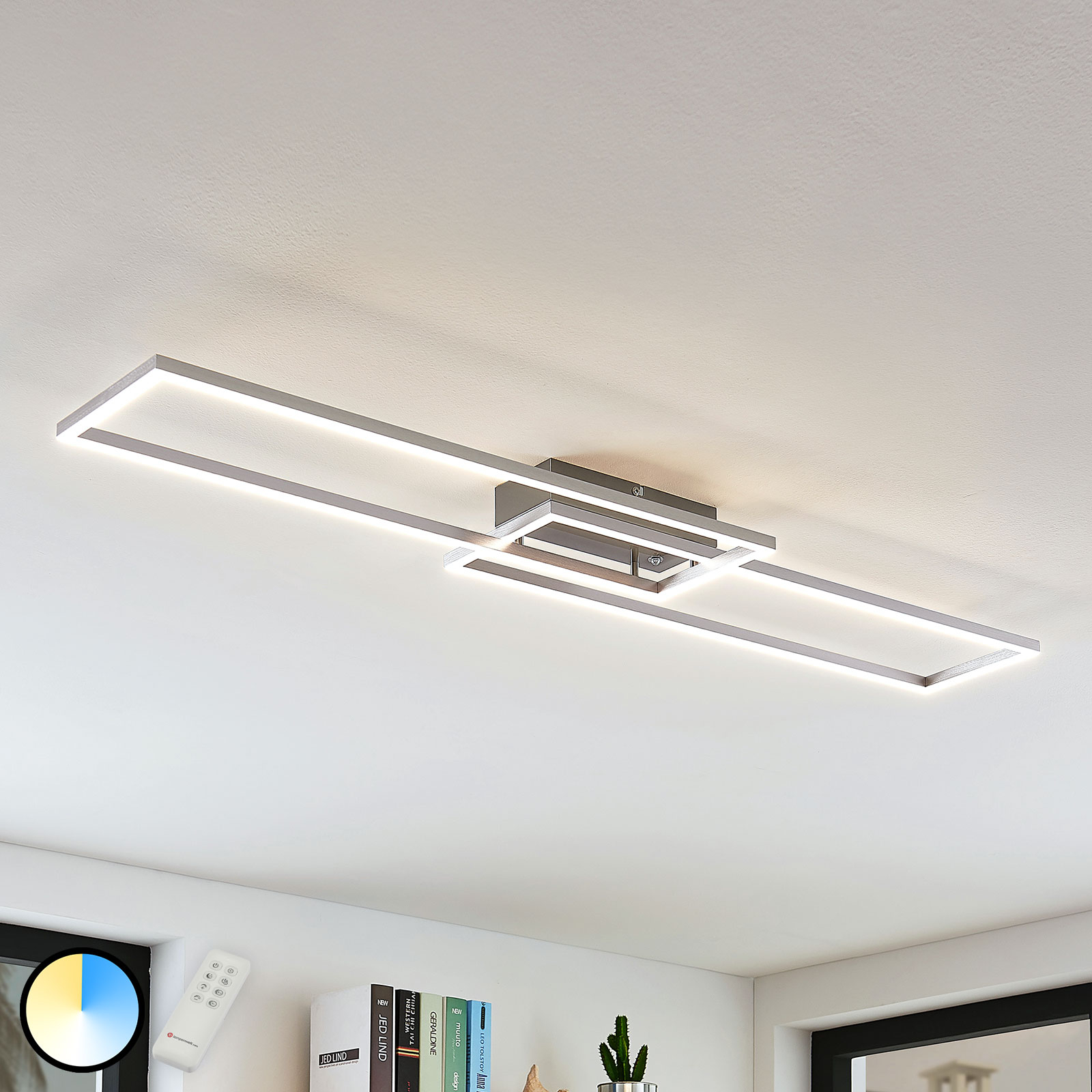 LED ceiling light Quadra, dimmable two-bulb 110 cm