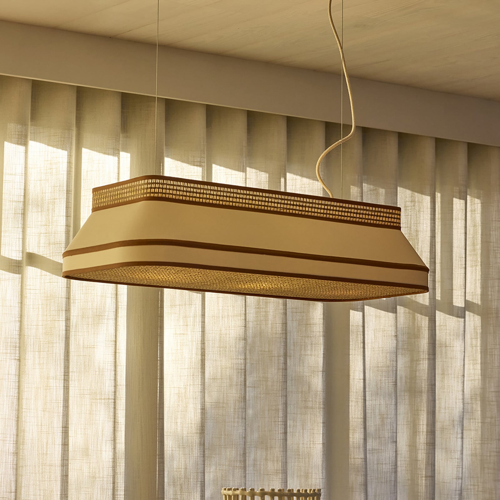 MARKET SET Lampă suspendată Square 88 x 38 cm crem textil E27 - Camera de zi / sufragerie - Design - crem maro deschis - Țesătură / Textil