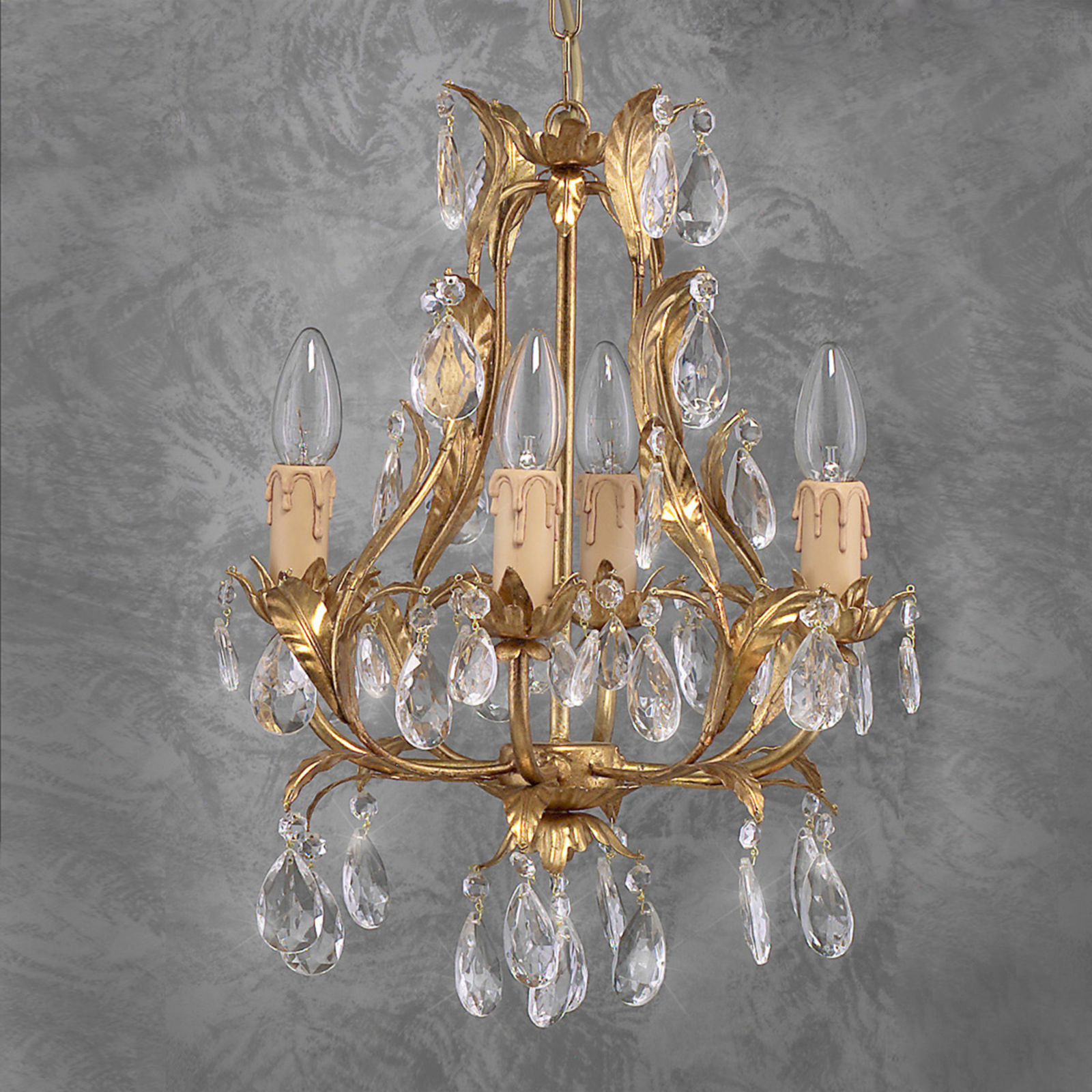 Elegante lampadario PISA oro cristallo di piombo