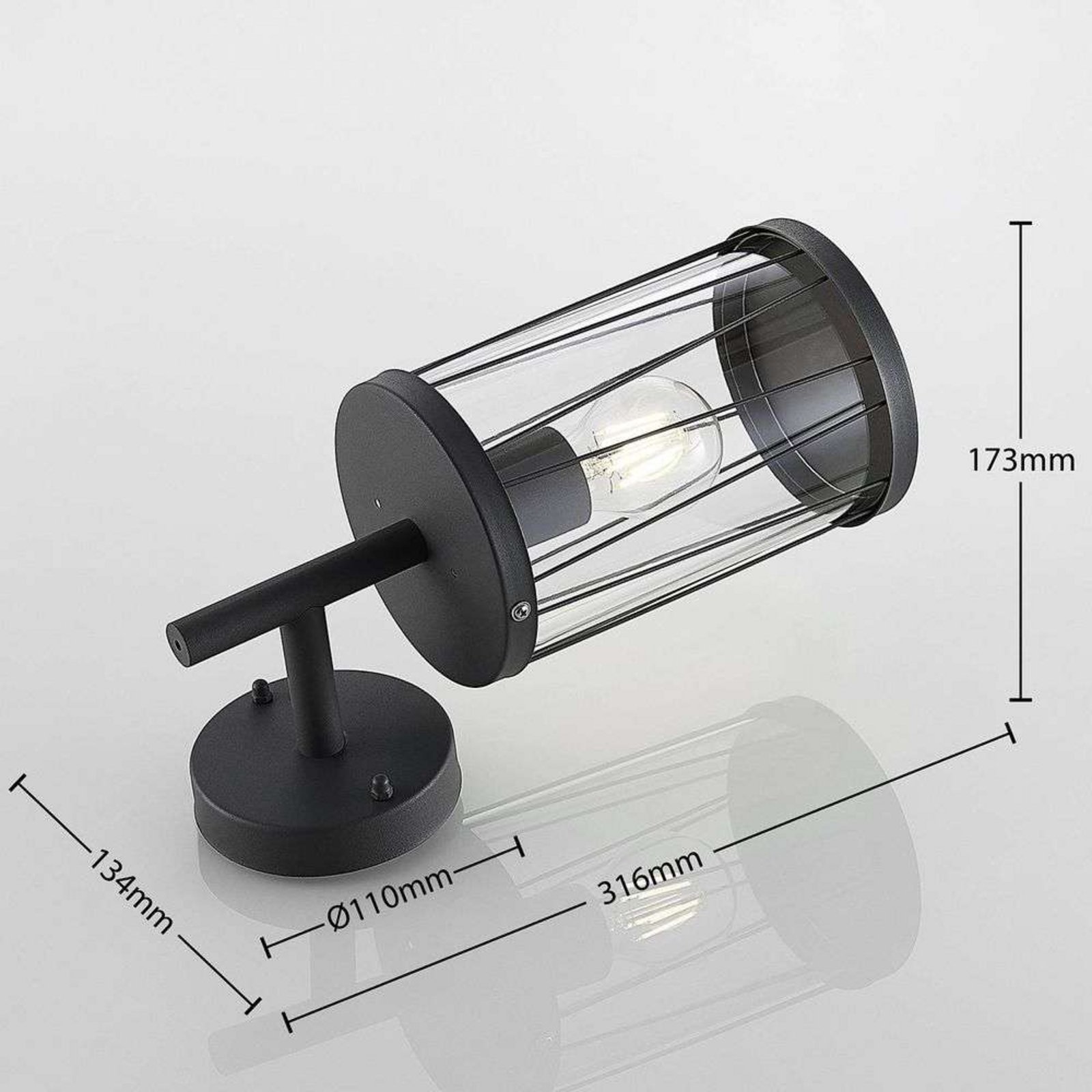Yonan Ulko Seinävalaisin Dark Grey/Clear - Lindby