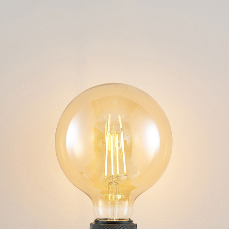 E27 LED-pære G125 6,5 W 2.500K ravgul 3-trinsdæmp.