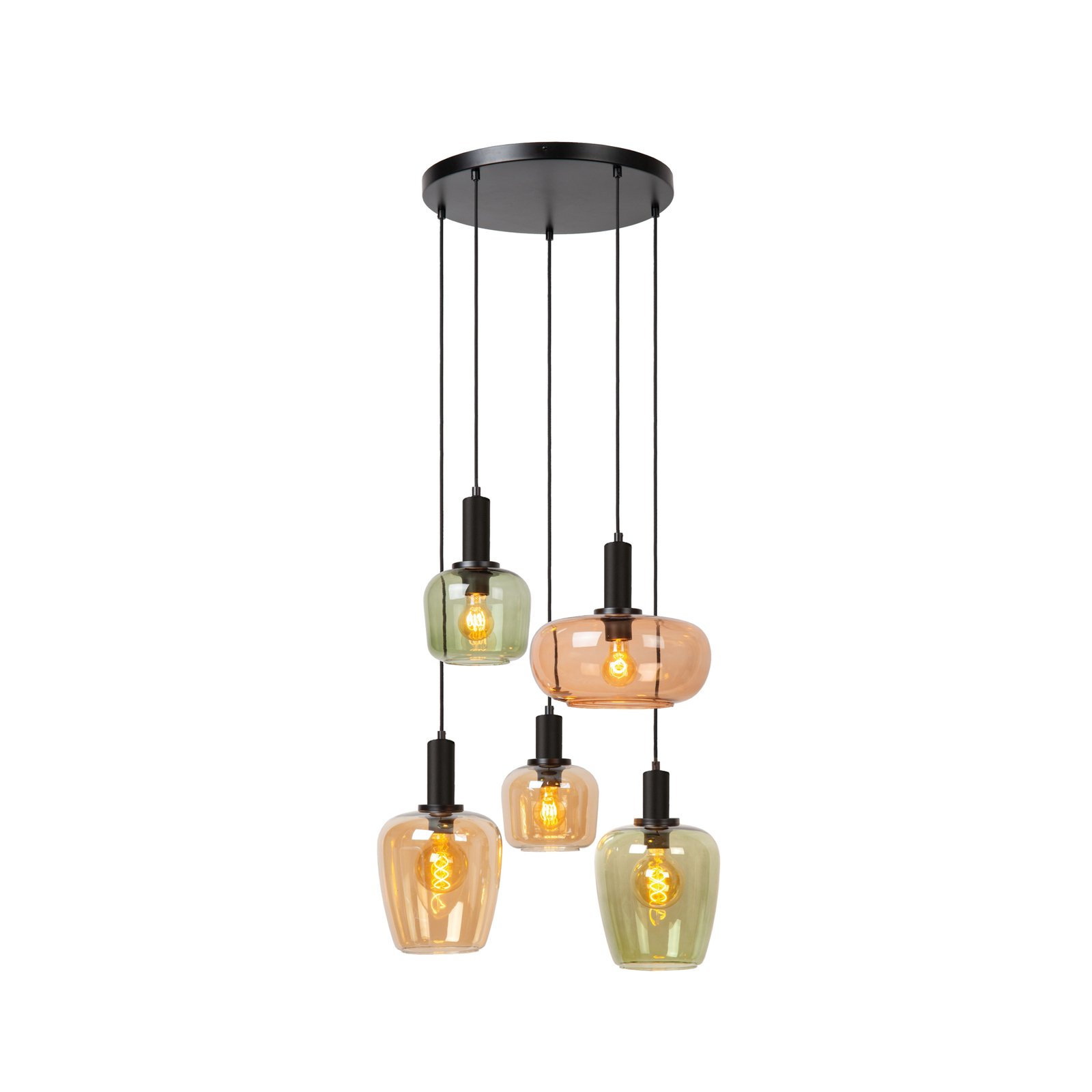 Lampada a sospensione Ilona, vetro, multicolore, Ø 45 cm, 5 luci